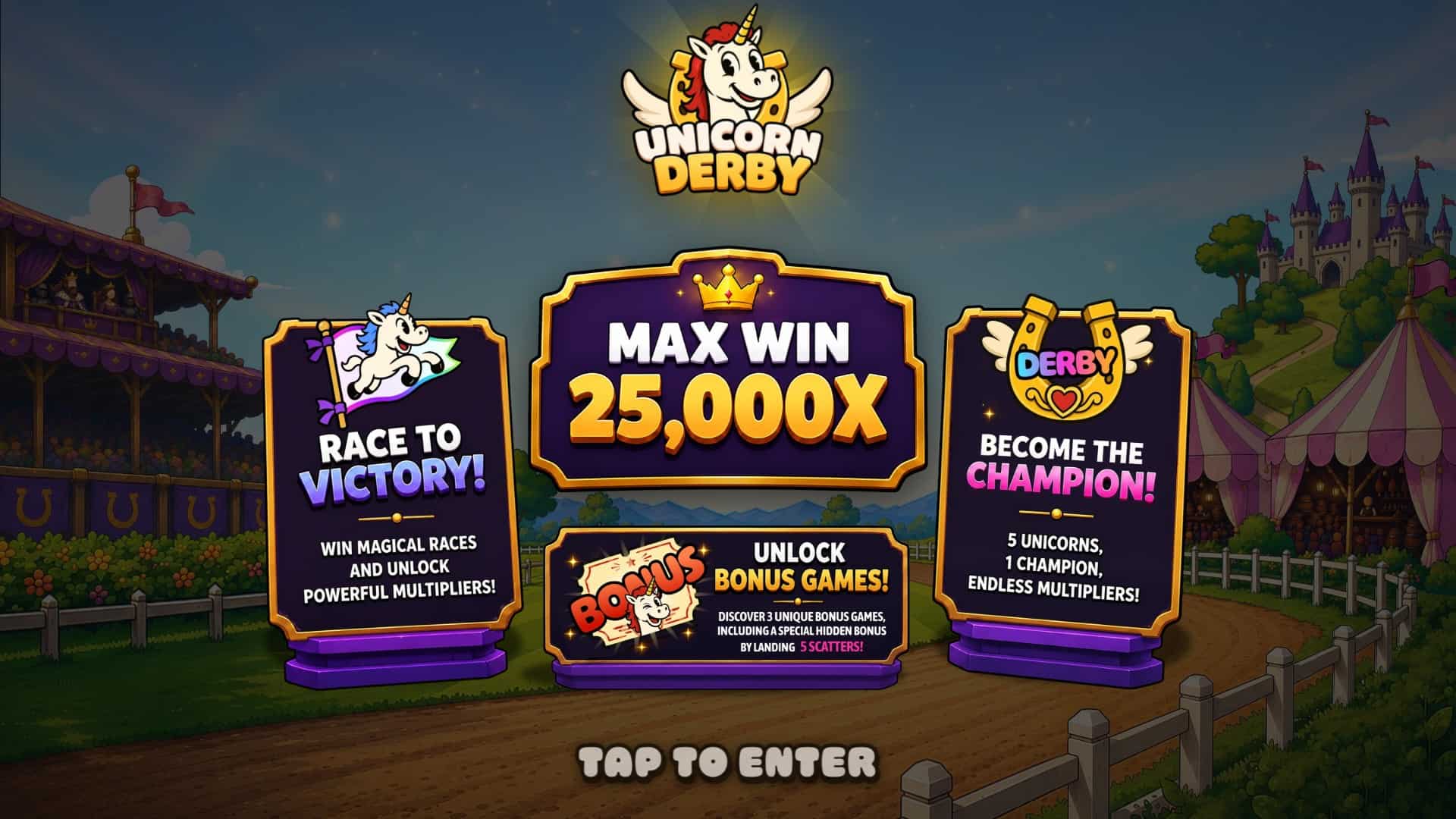 Unicorn Derby slot intro screen