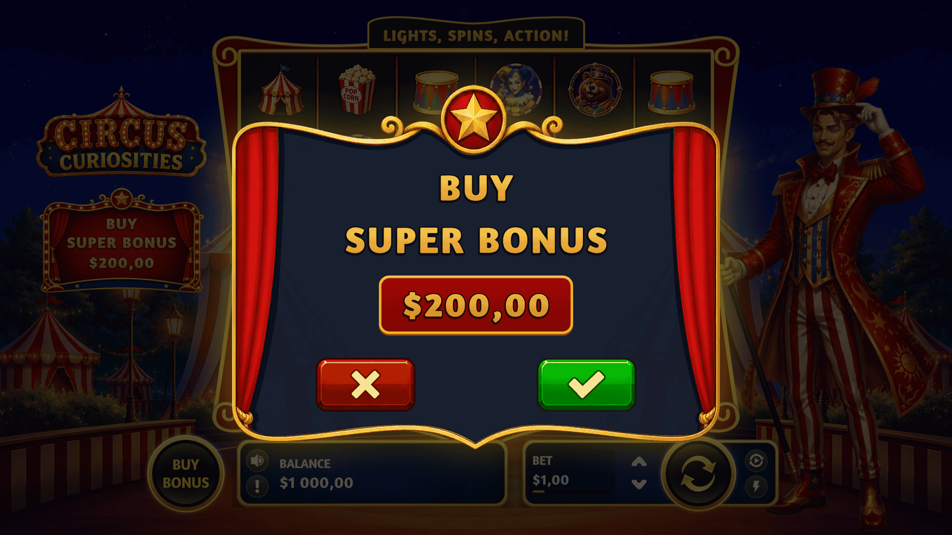 Circus Curiosities bonus buy menu