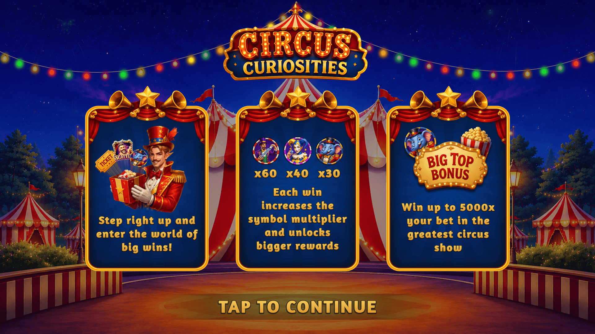 Circus Curiosities slot intro screen