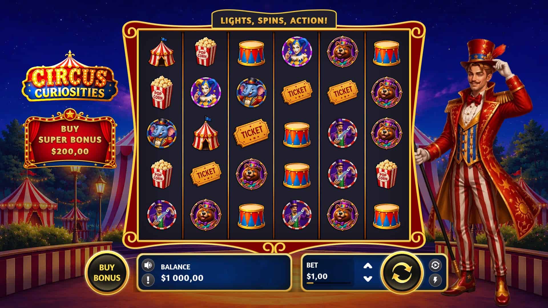 Circus Curiosities slot gameplay reels