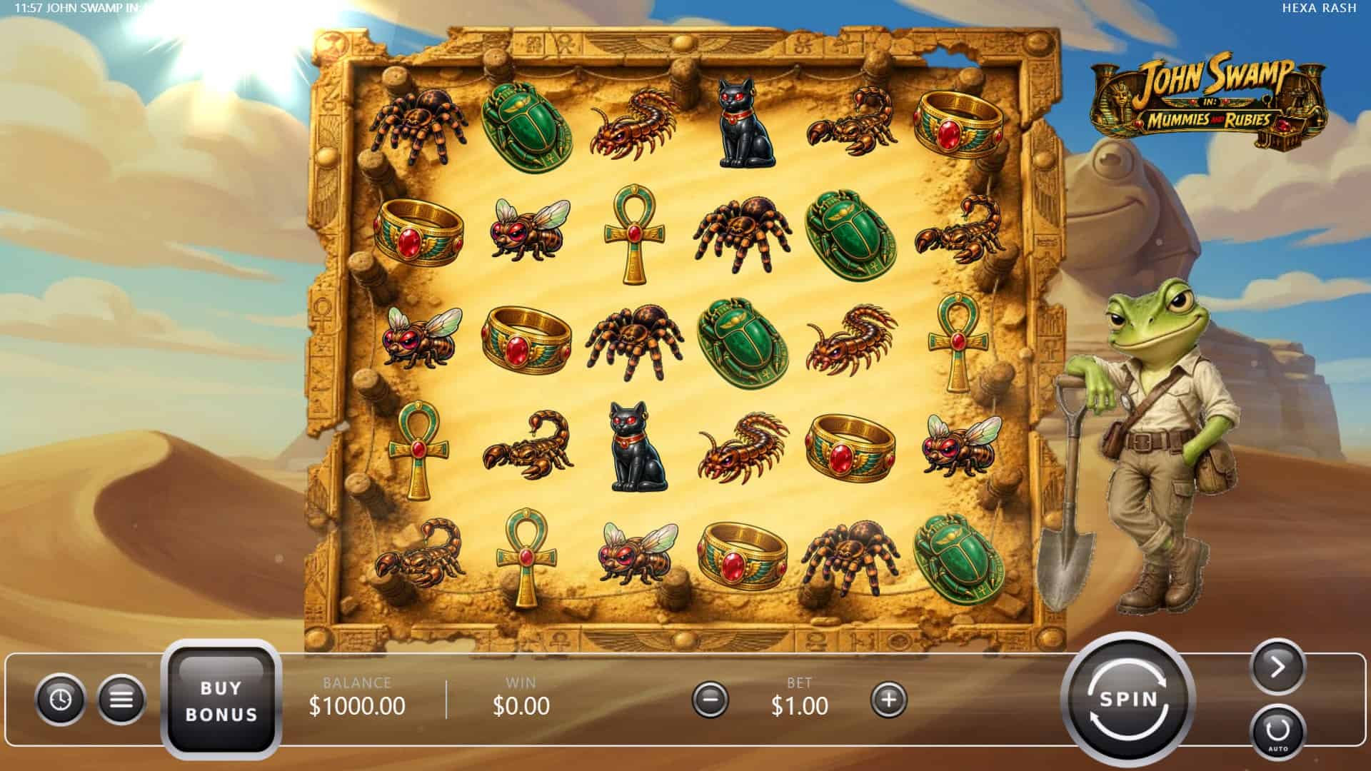 John Swamp in: Mummies and Rubies slot gameplay reels