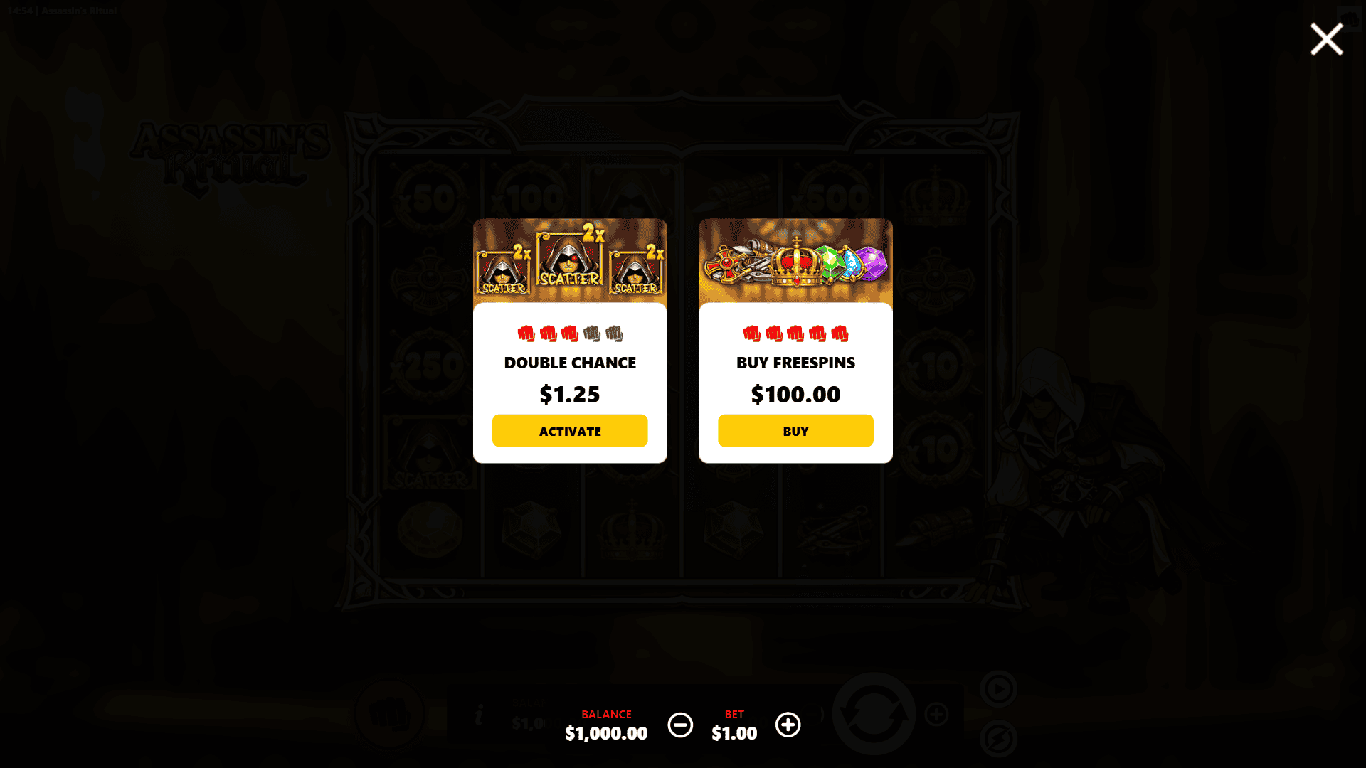 Assassins Ritual bonus buy menu