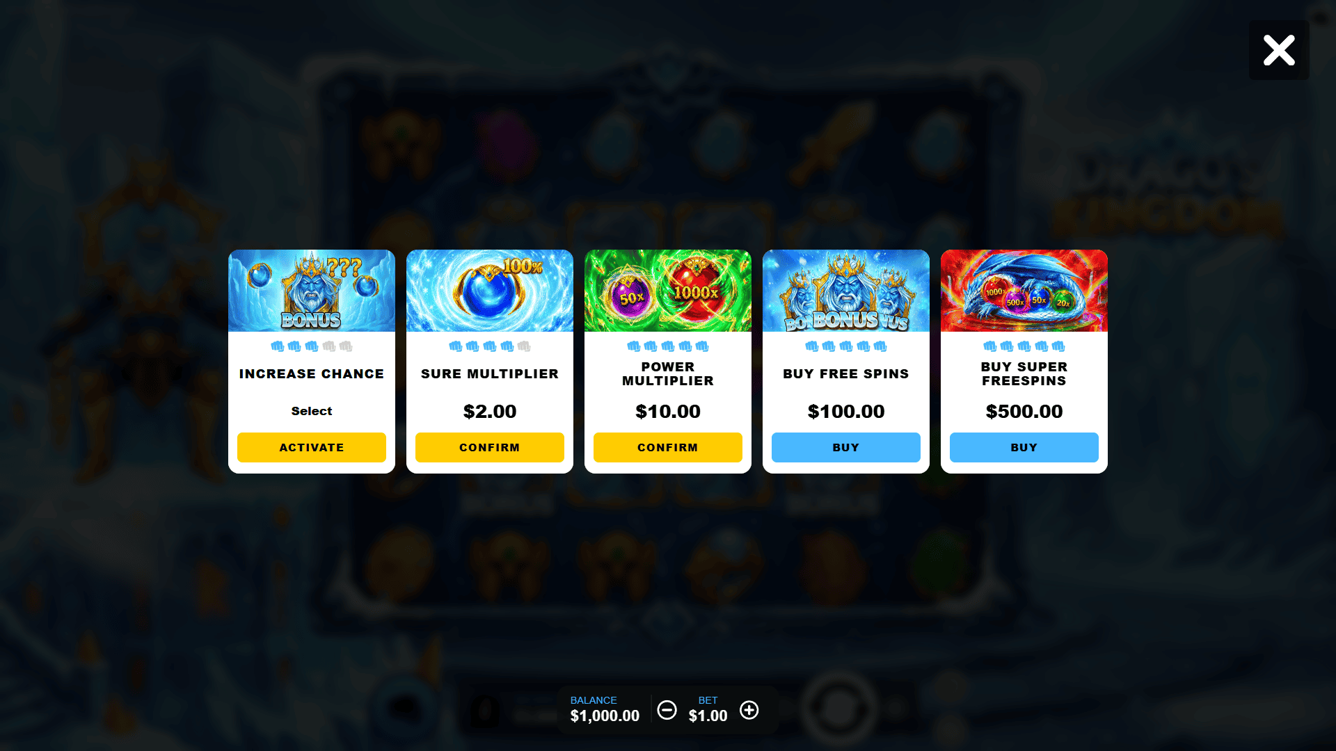 Dragos Kingdom bonus buy menu