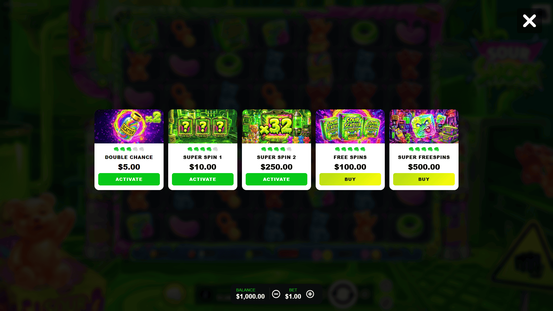 Sour Shock bonus buy menu