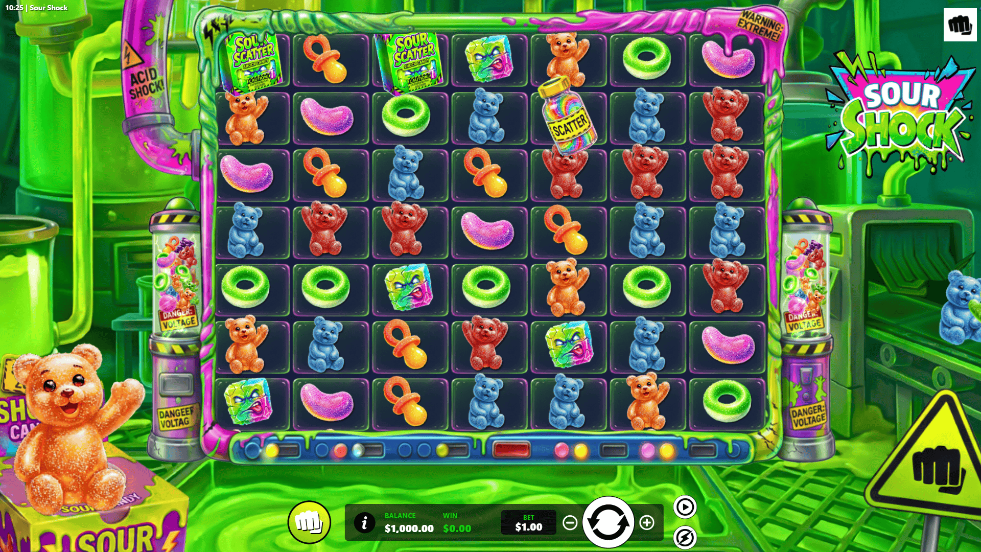 Sour Shock slot gameplay reels