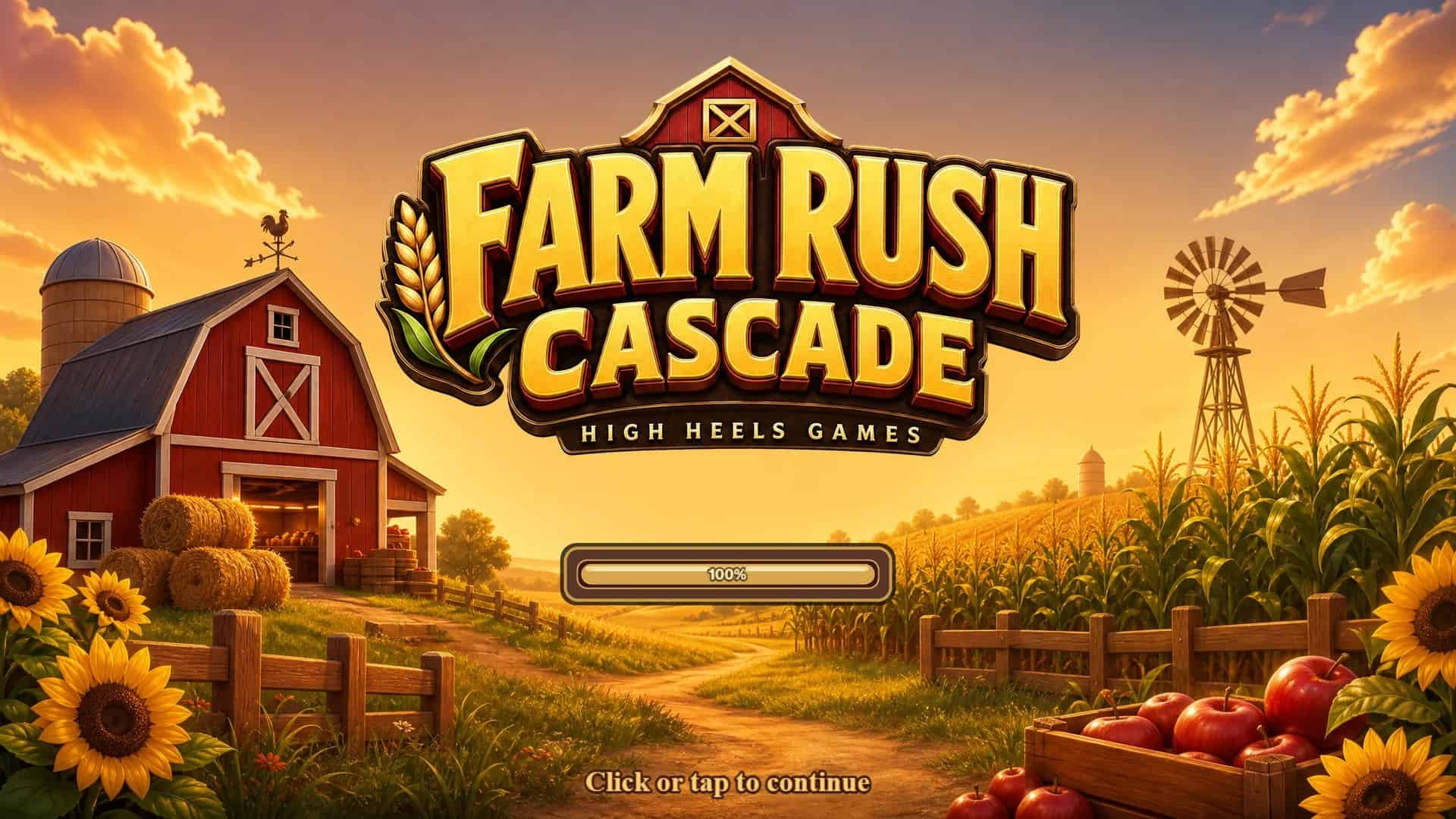 Farm Rush Cascade slot intro screen
