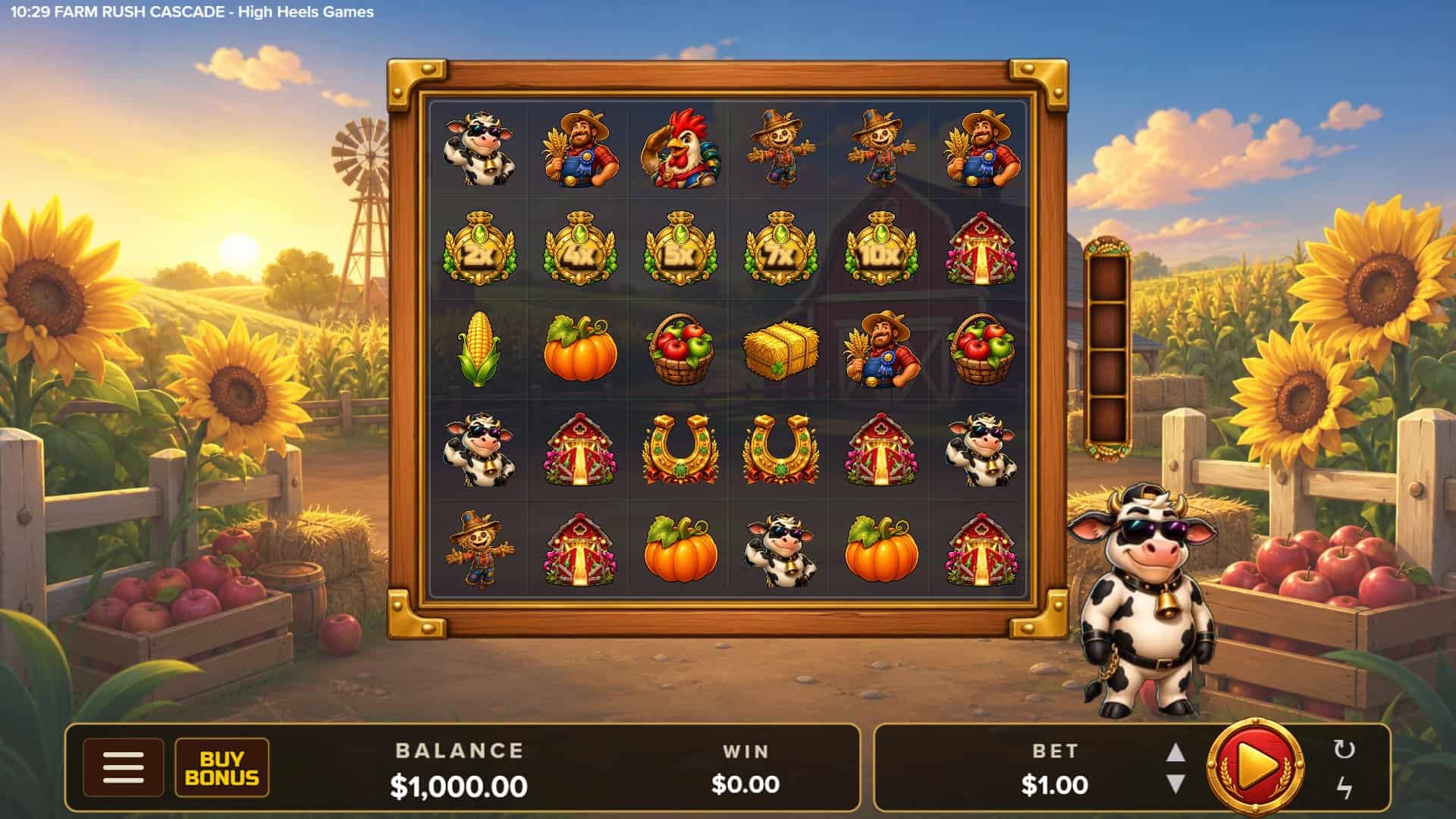 Farm Rush Cascade slot gameplay reels