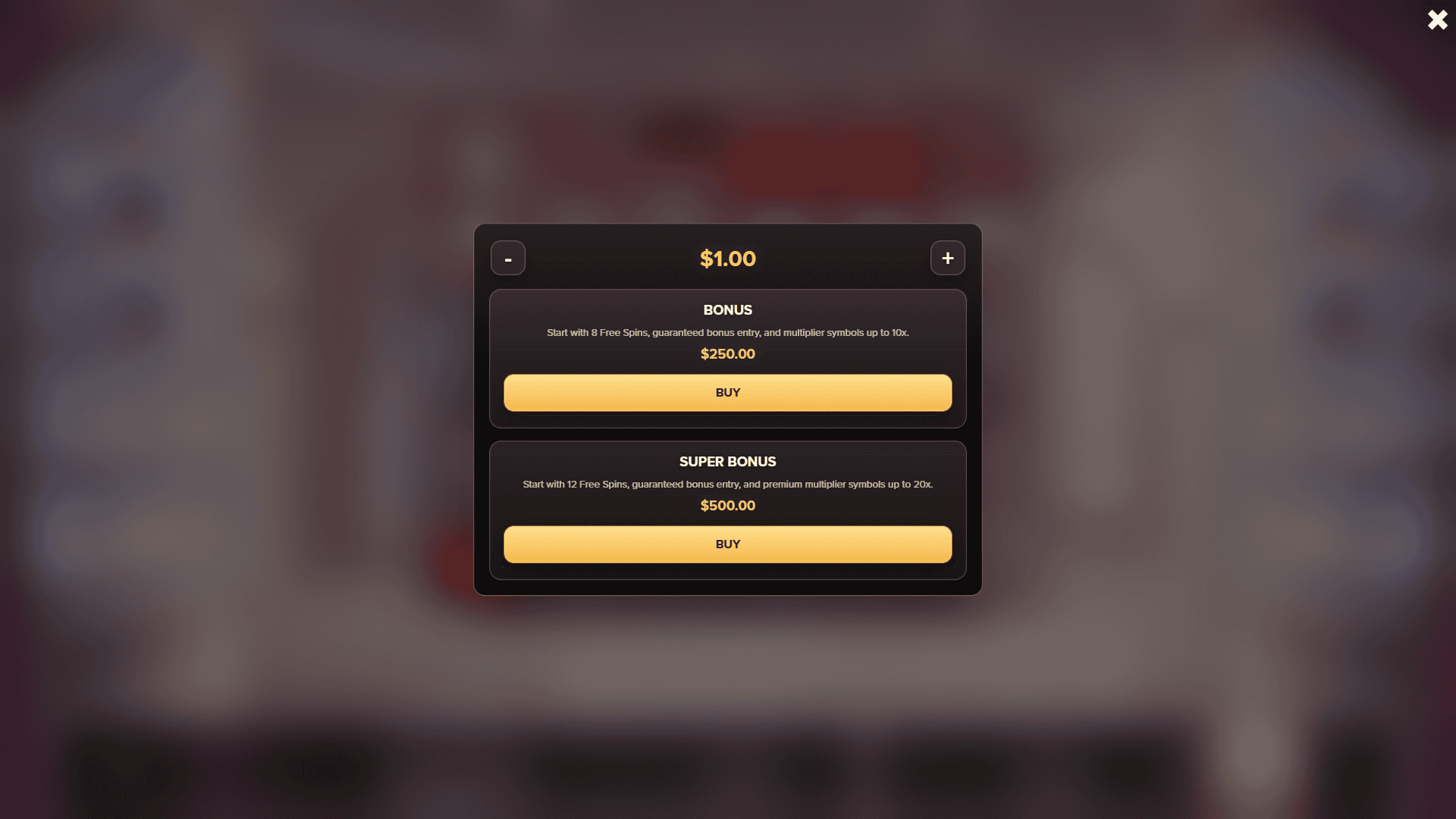 Glamour Spin bonus buy menu