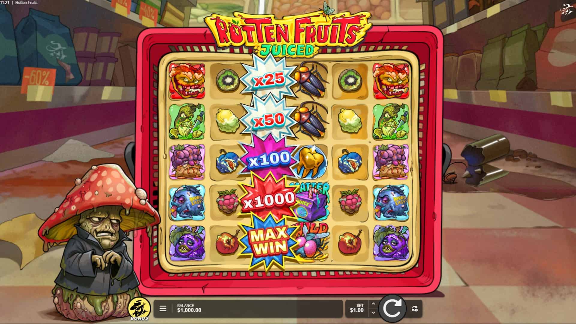 Rotten Fruits Juiced slot gameplay reels