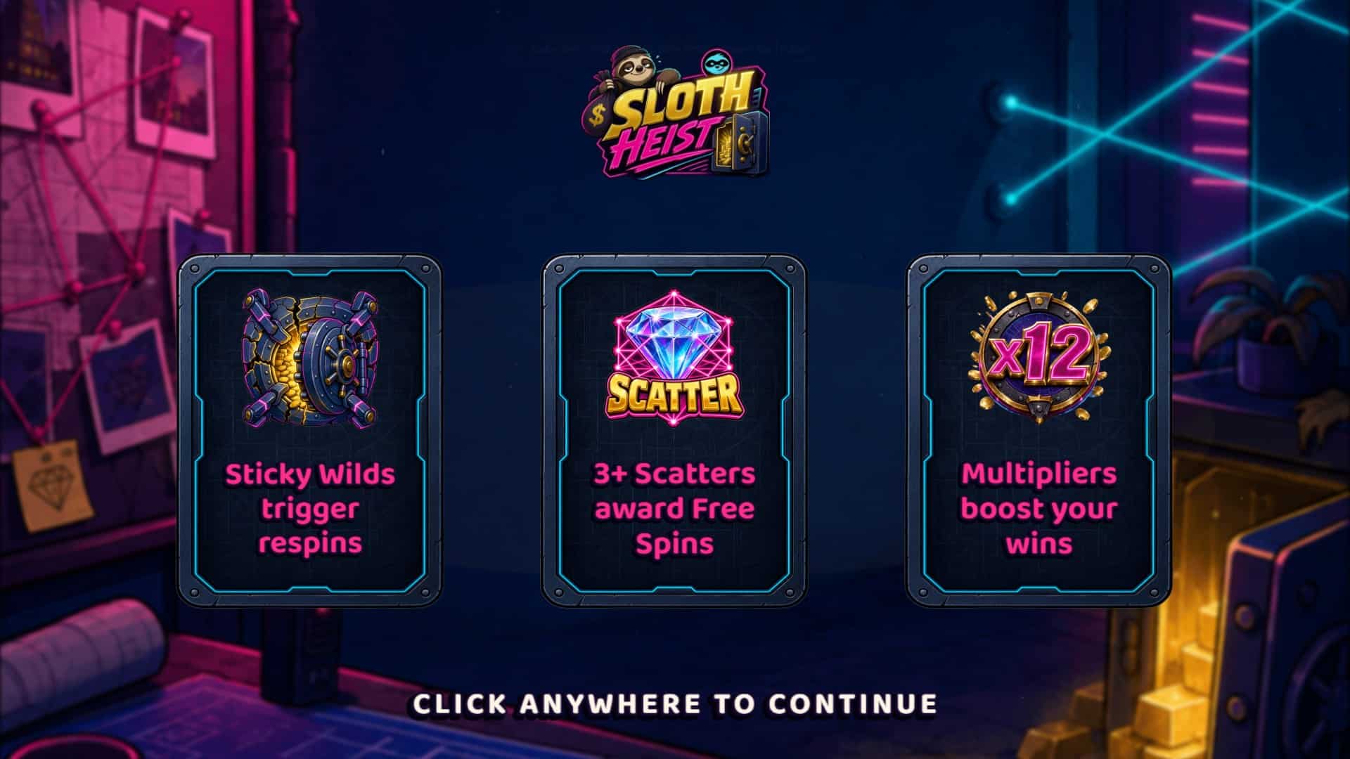 Sloth Heist slot intro screen