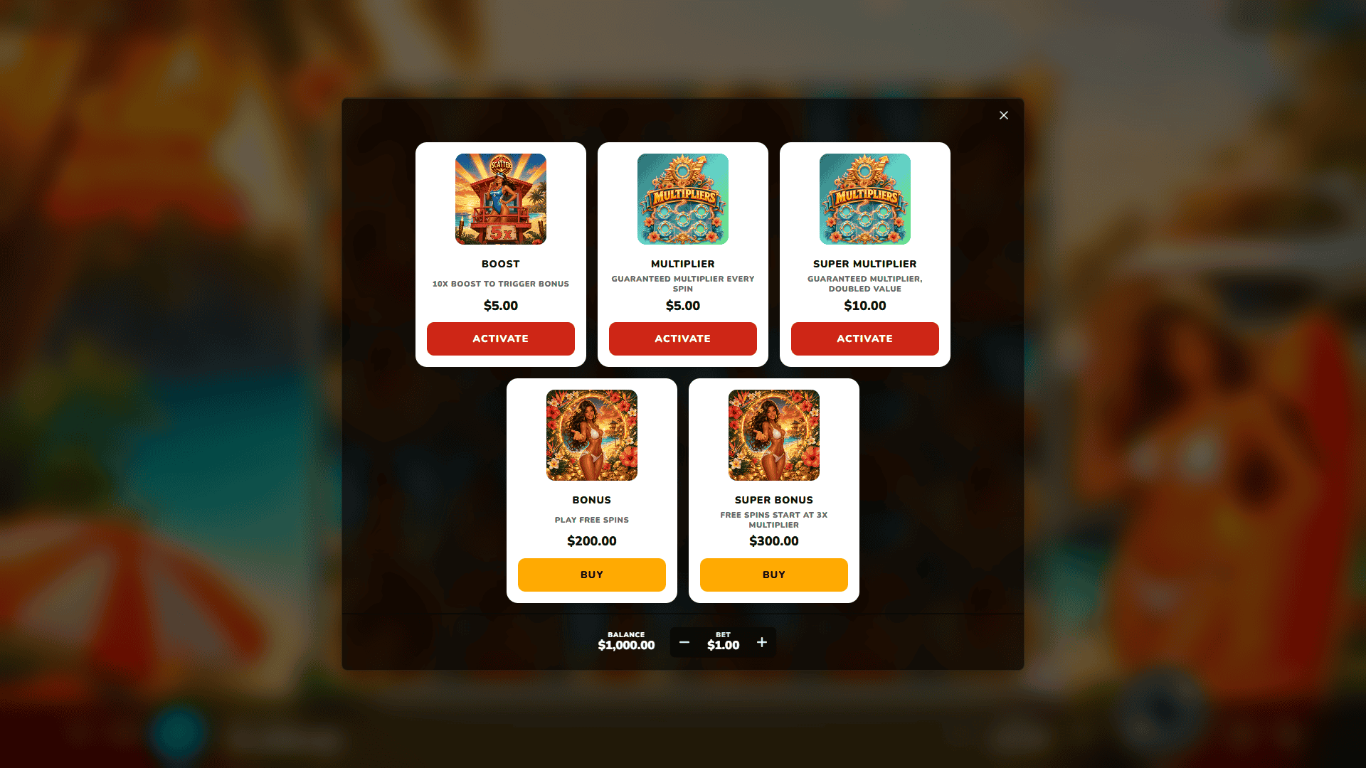 Sun Kissed bonus buy menu