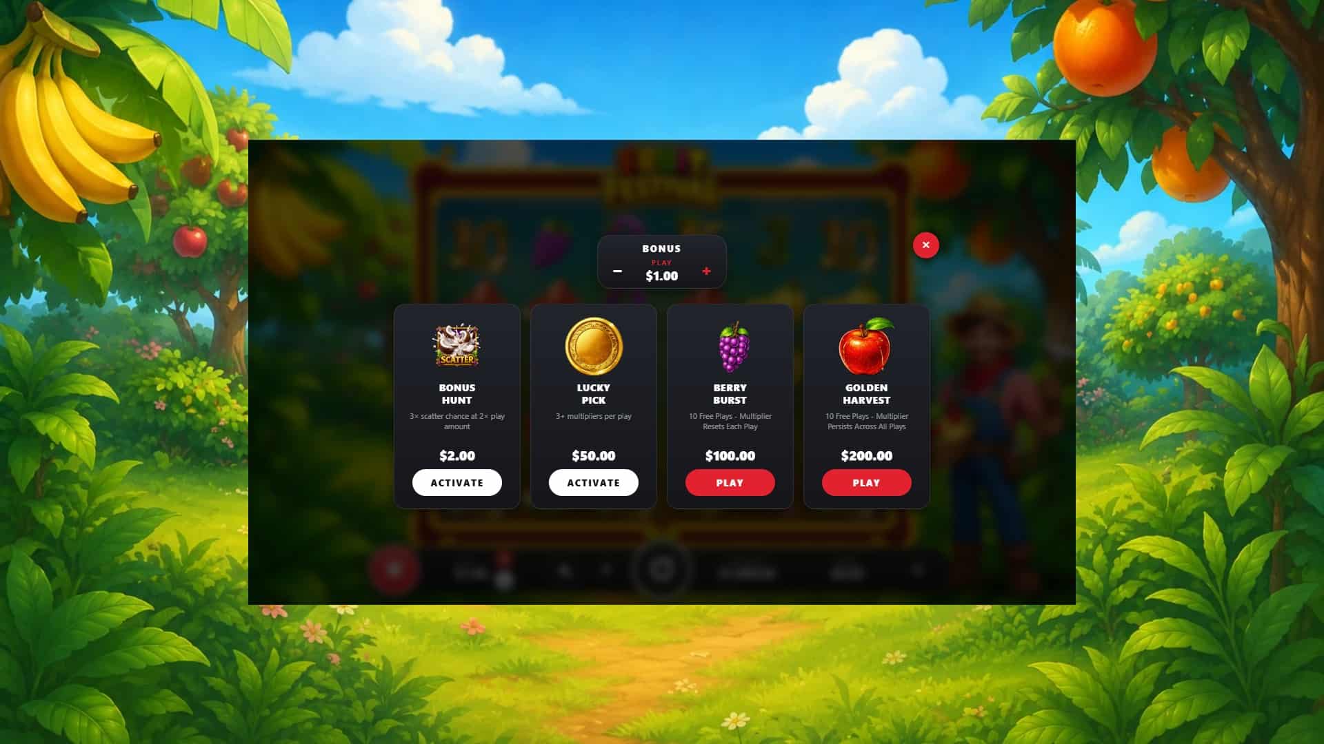 Fruit Festival bonus buy menu