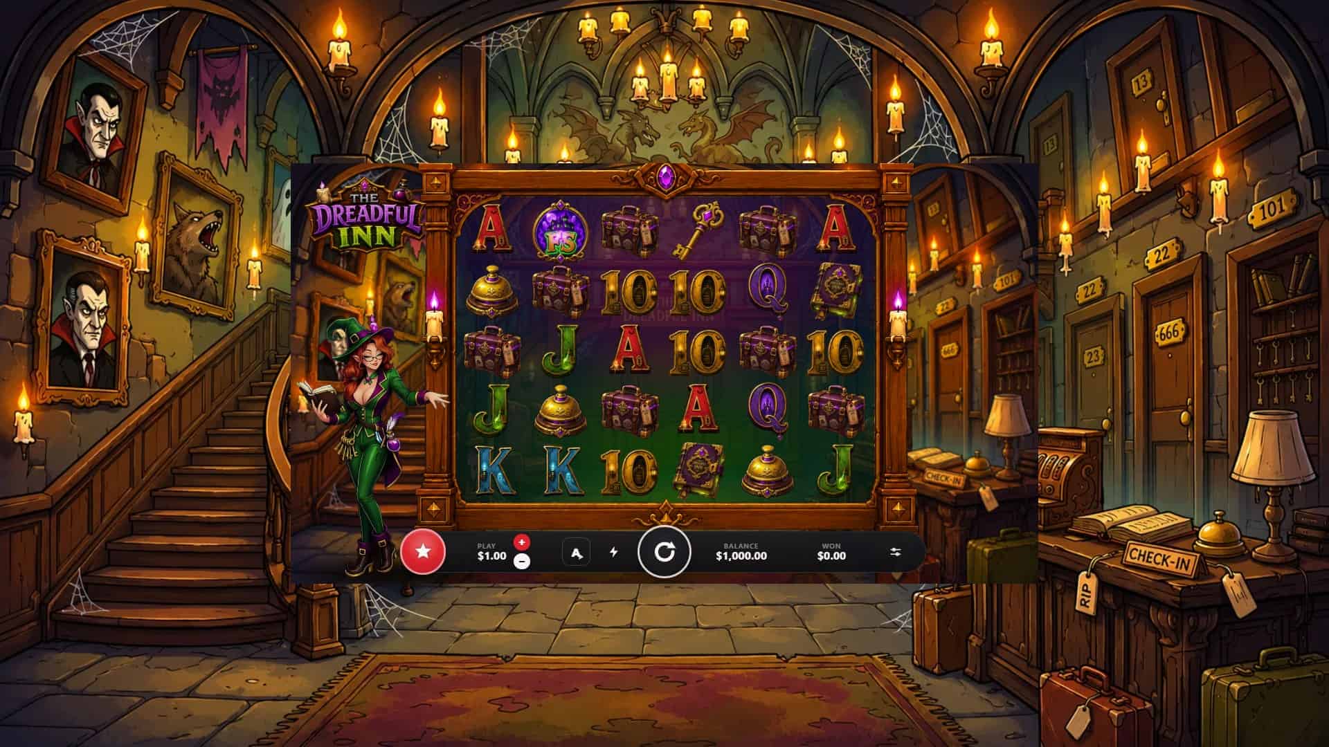 The Dreadful Inn slot gameplay reels