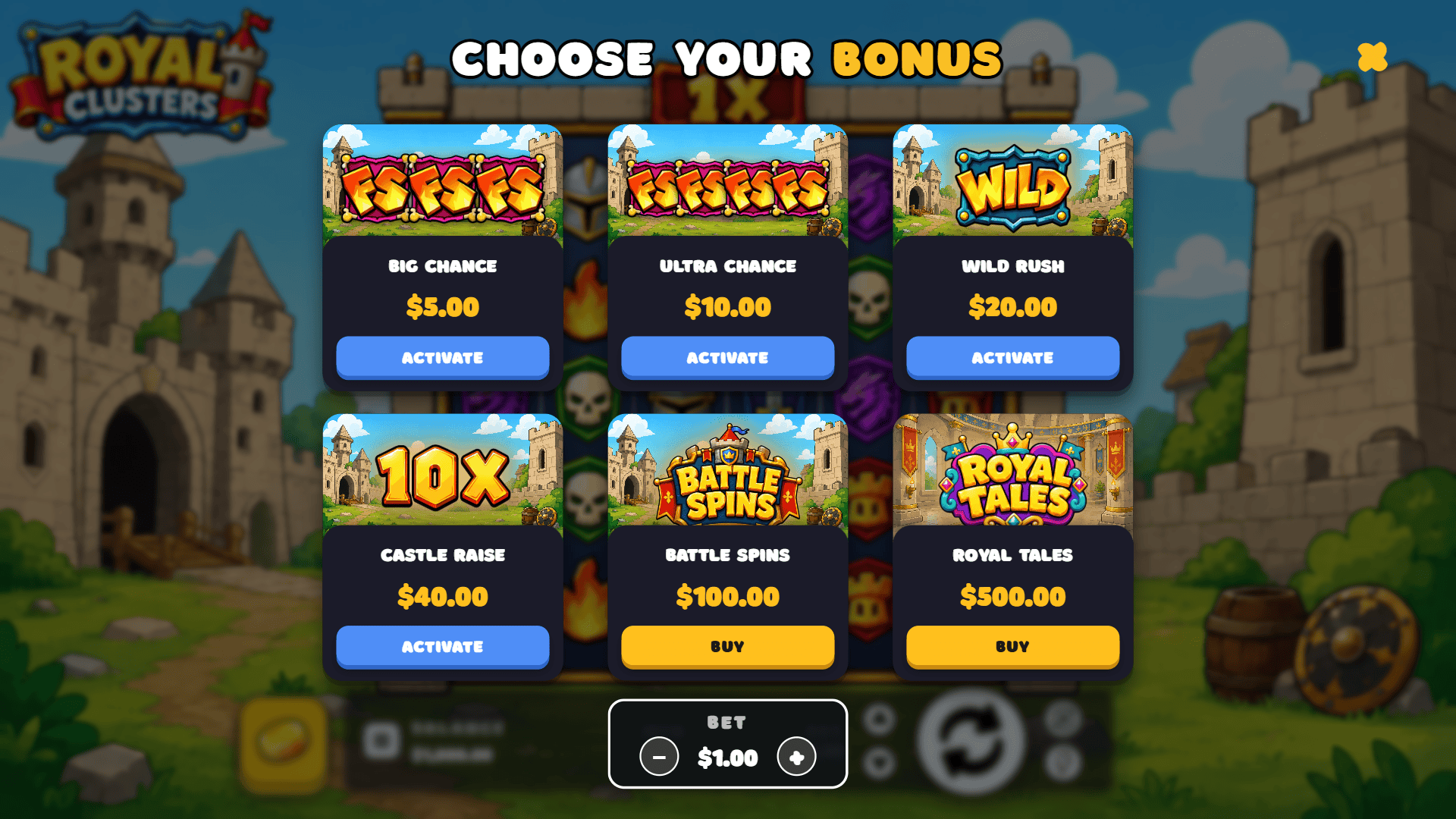 Royal Clusters bonus buy menu