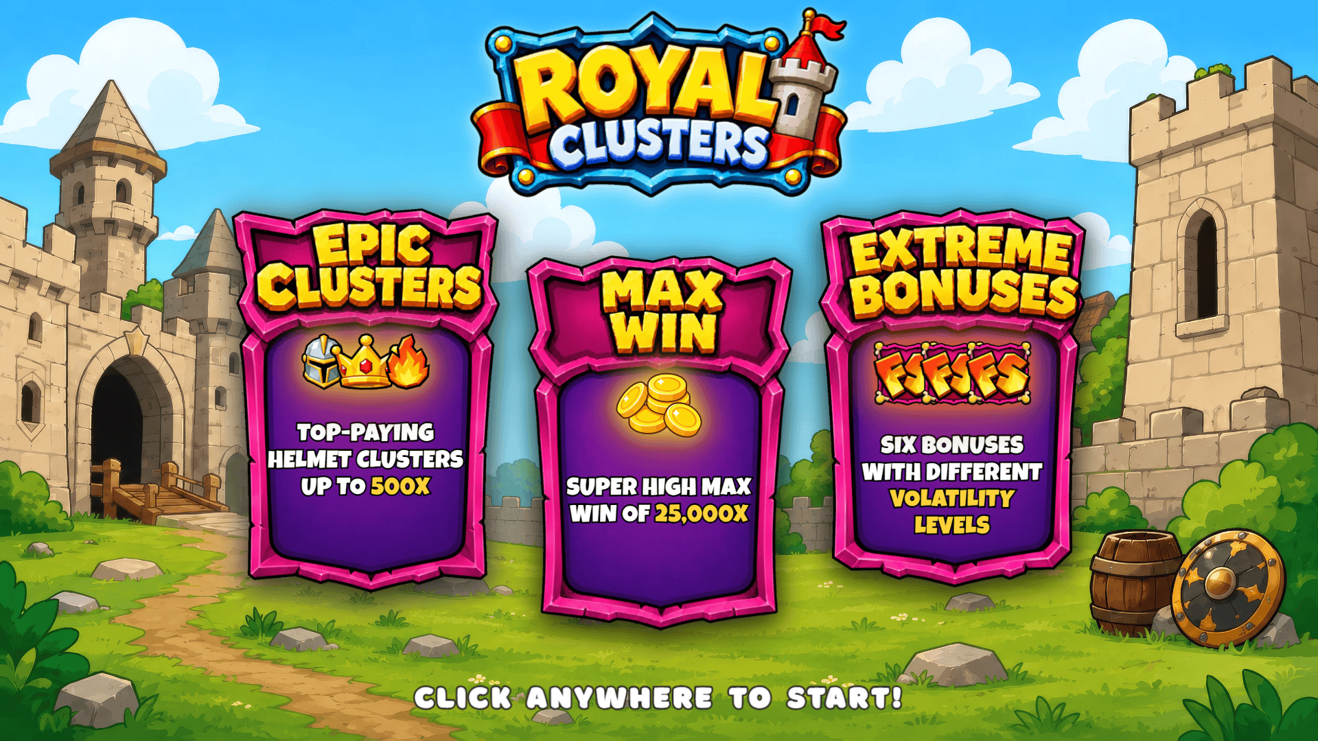 Royal Clusters slot intro screen