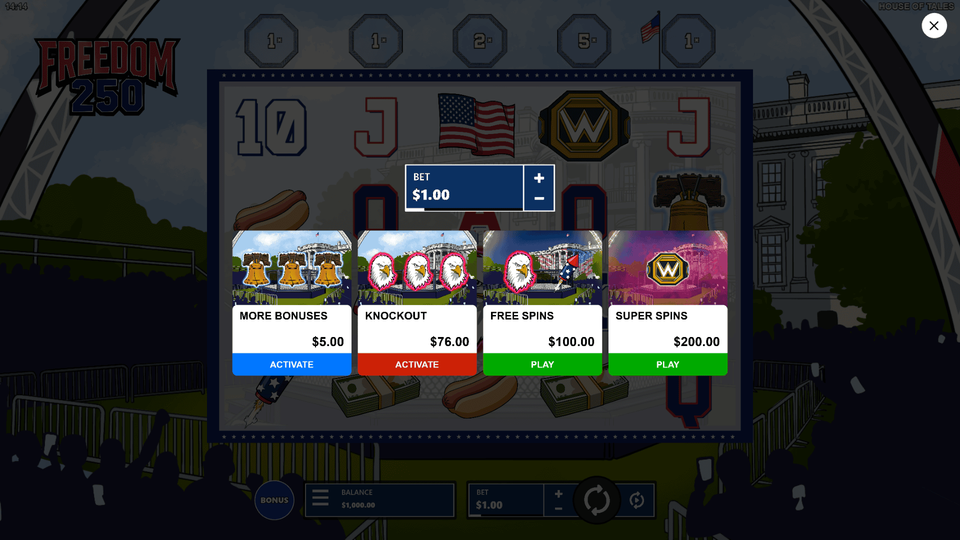 Freedom bonus buy menu