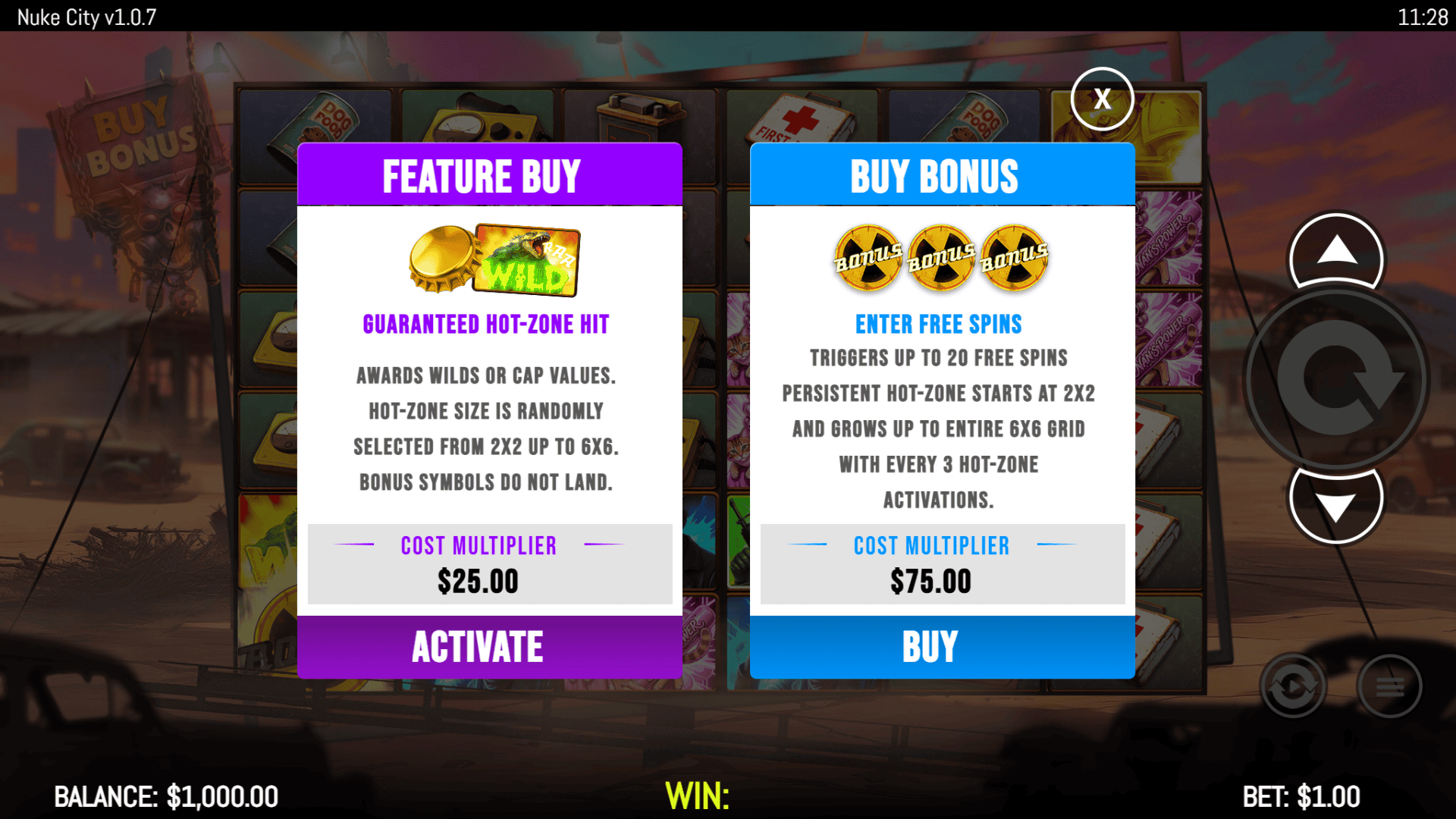 Nuke City bonus buy menu