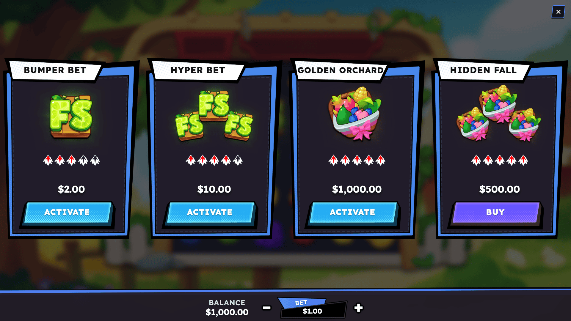 Fruit Fall bonus buy menu