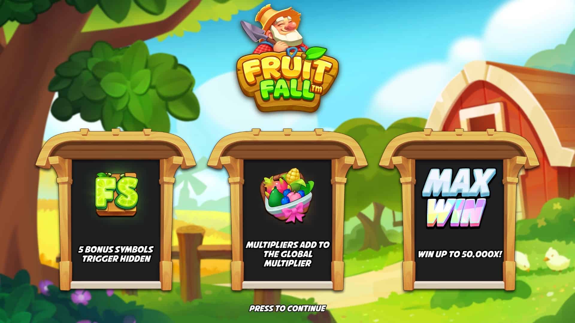 Fruit Fall slot intro screen
