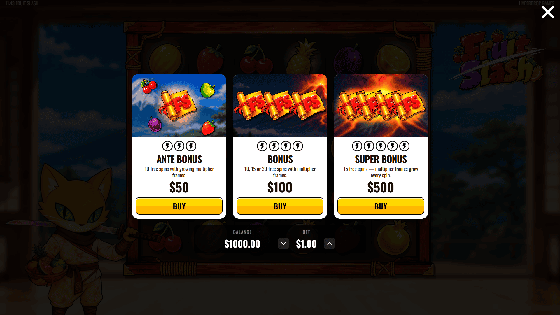 Fruit Slash bonus buy menu