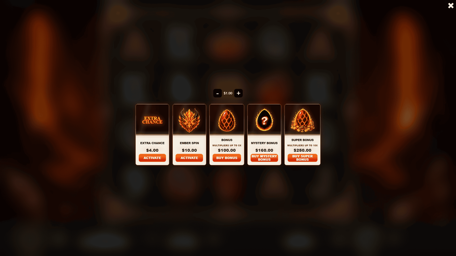 Dragon Ember bonus buy menu