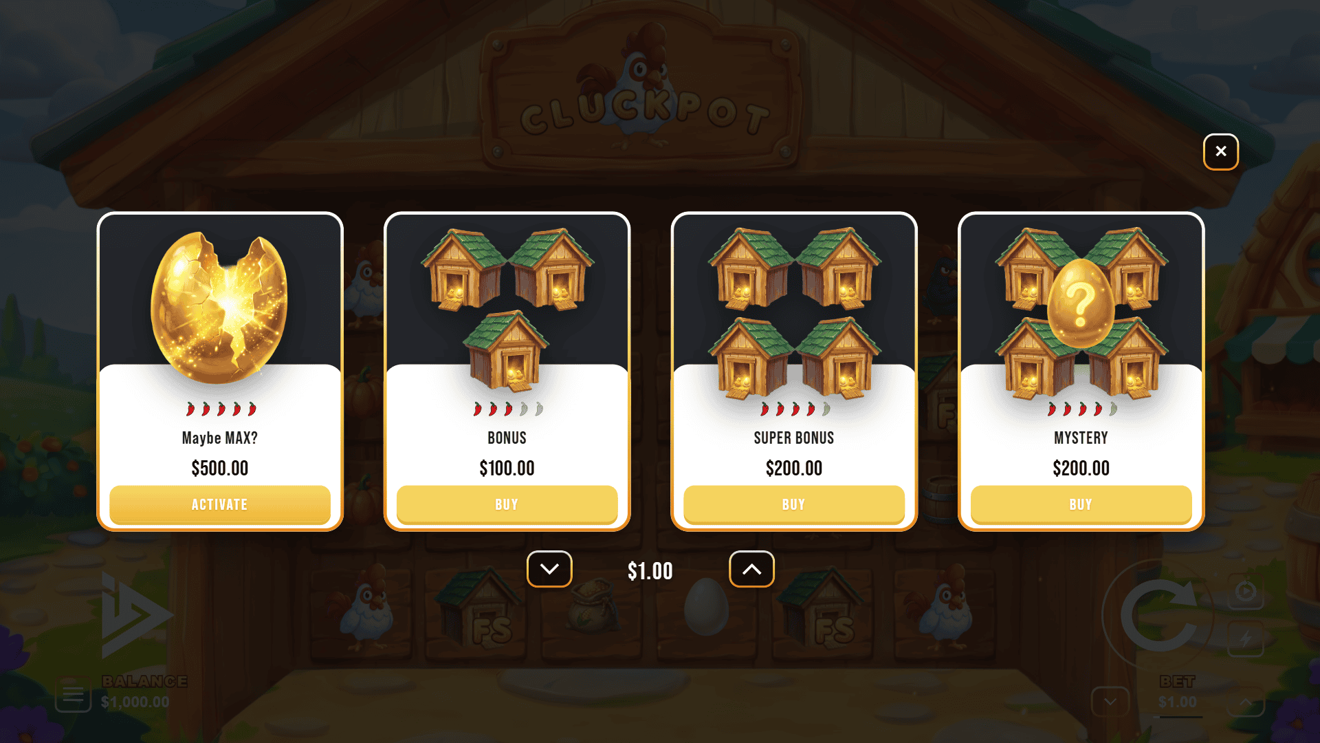 CluckPot bonus buy menu