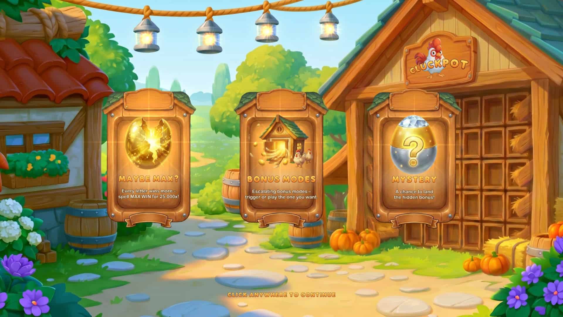 CluckPot slot intro screen