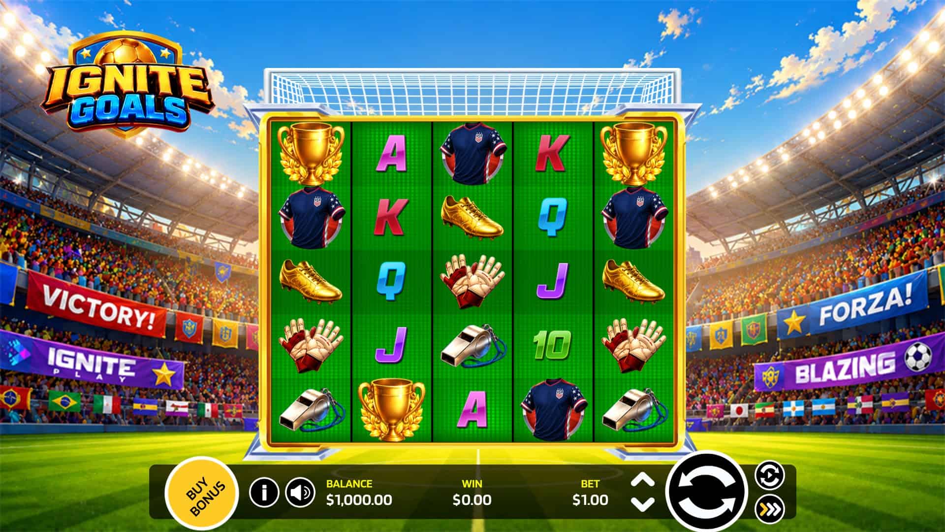 IGNITE Goals slot gameplay reels