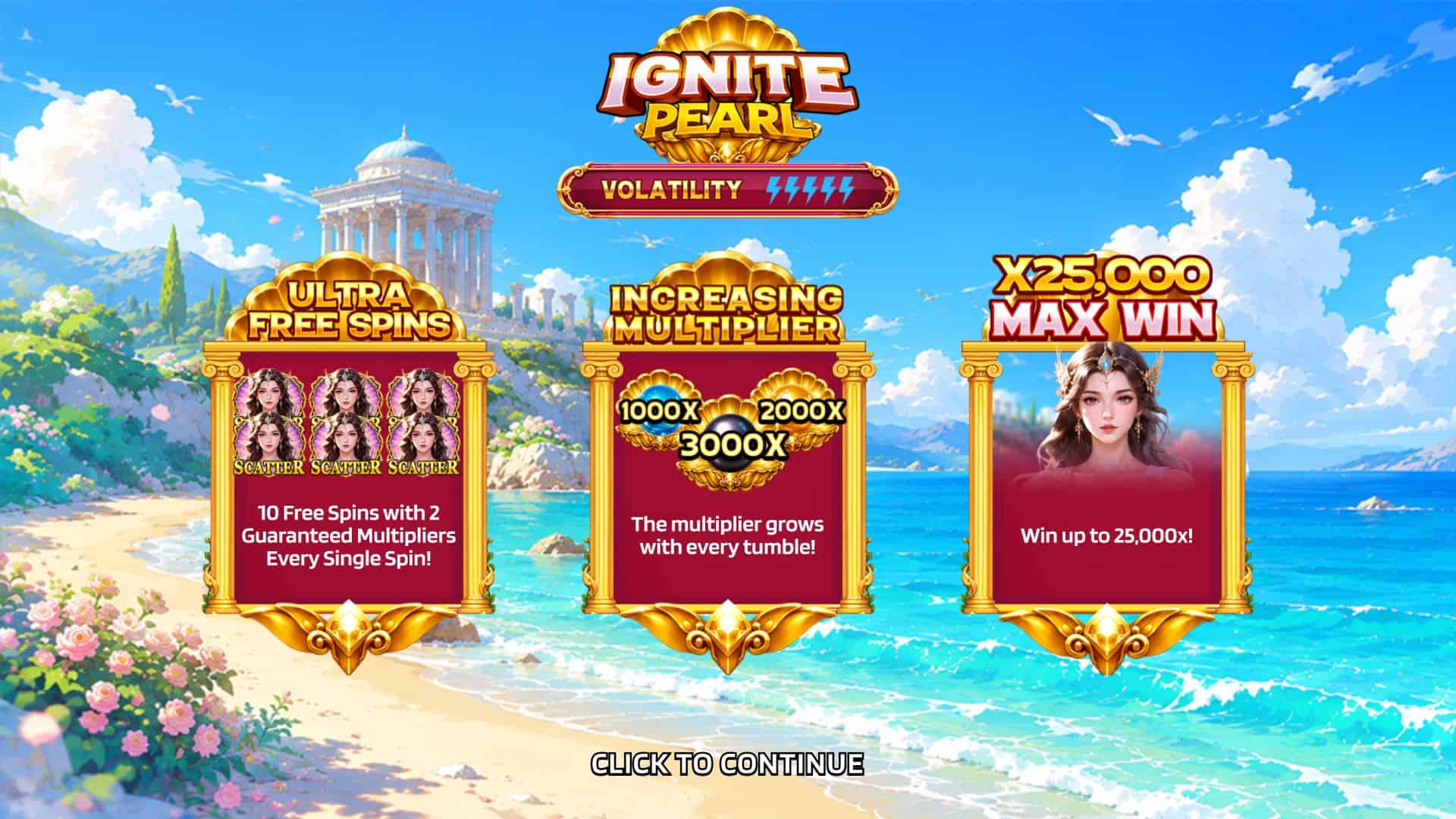 IGNITE Pearl slot intro screen