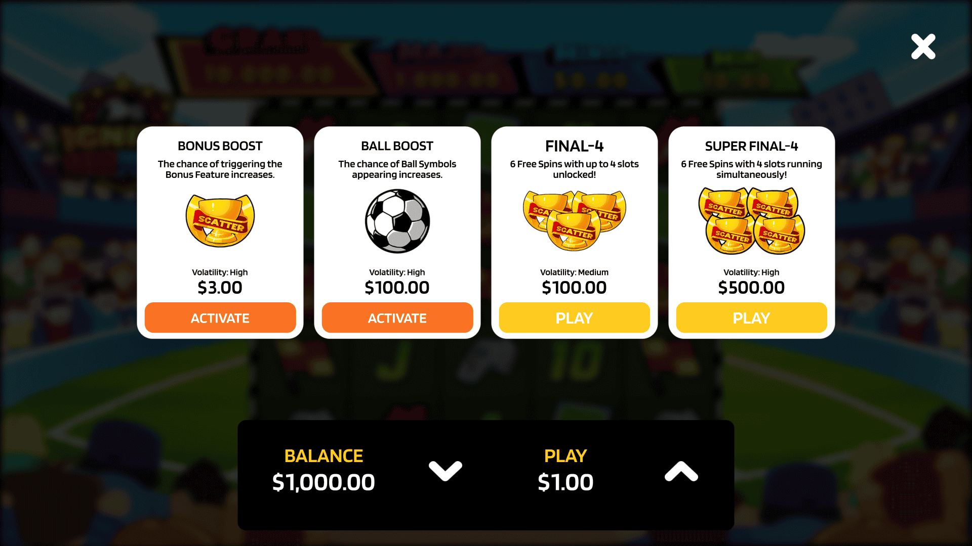 IGNITE Semifinal bonus buy menu