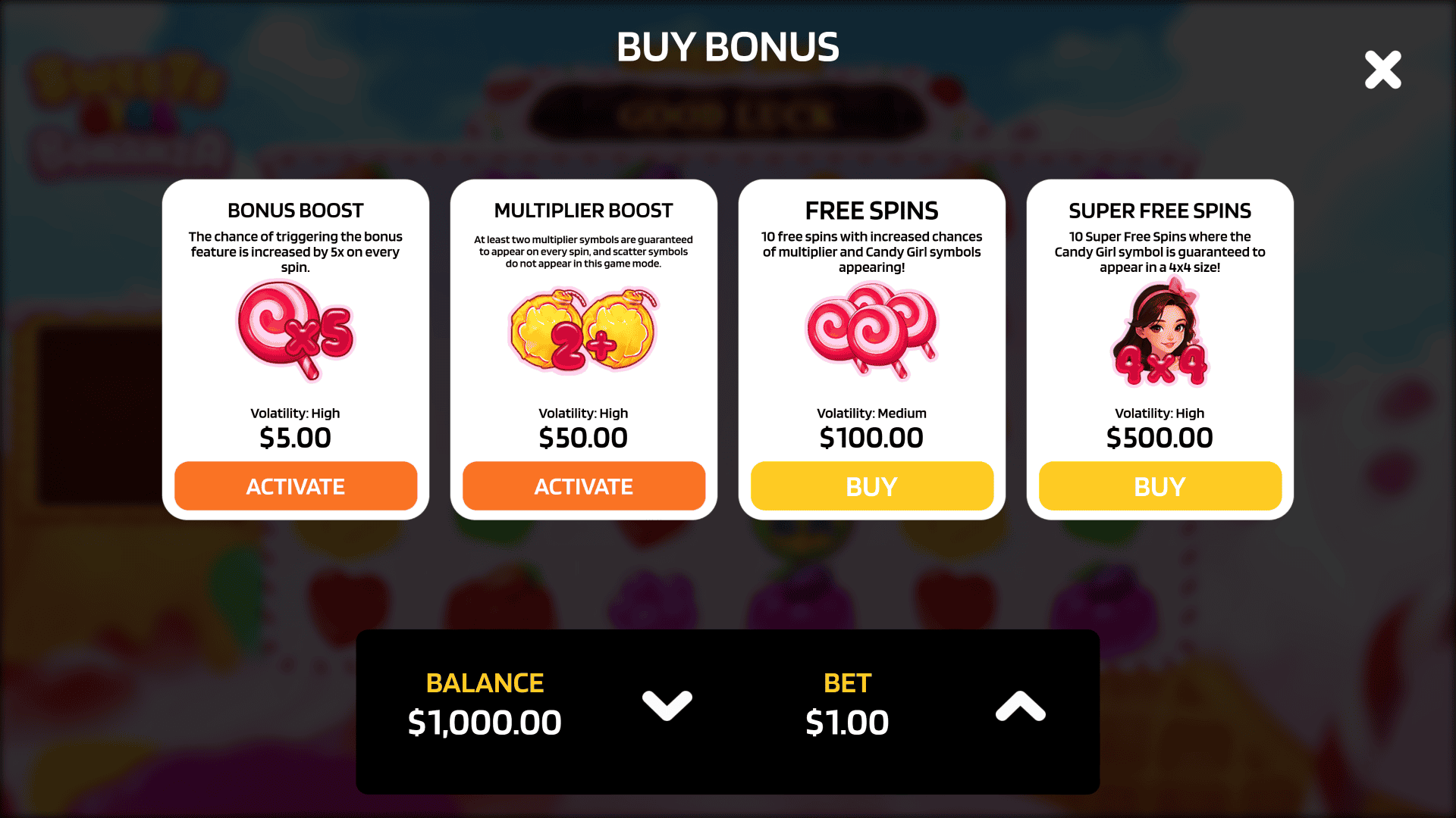 Sweets Girl Expand bonus buy menu