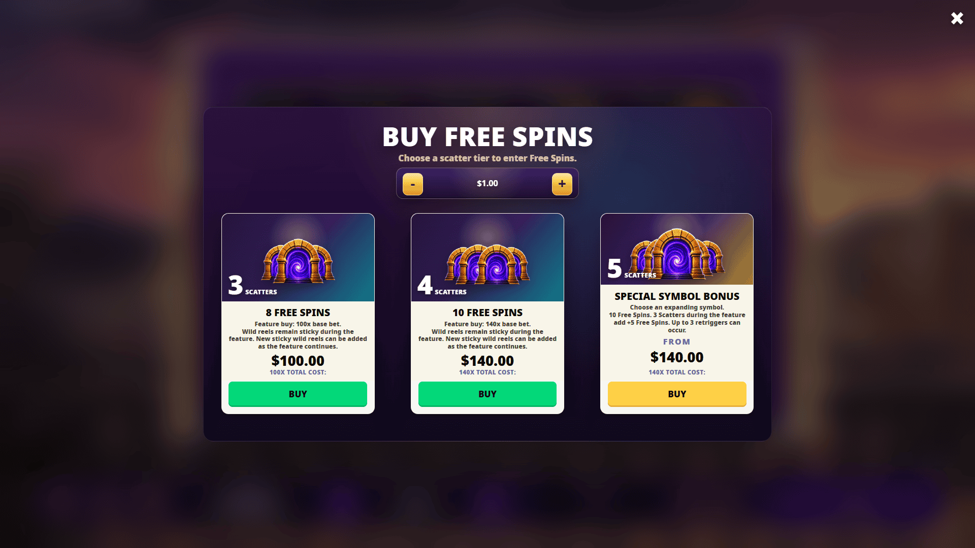 Fortune Encore bonus buy menu