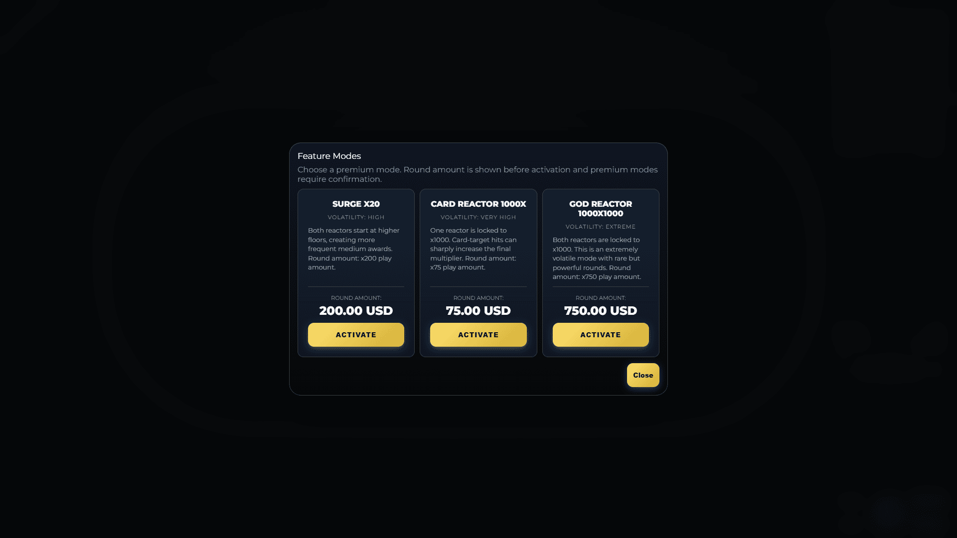 Poker Reactor bonus buy menu