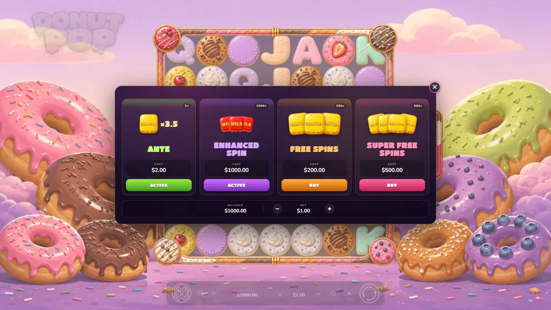 Donut Pop bonus buy menu