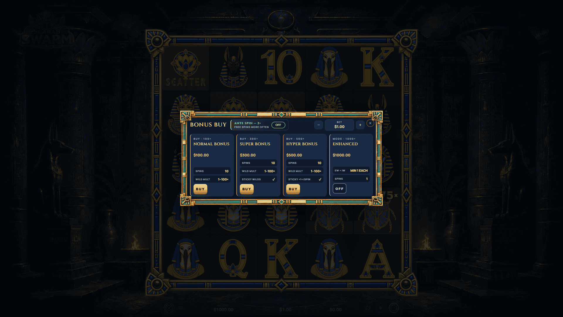 Scarab Swarm bonus buy menu