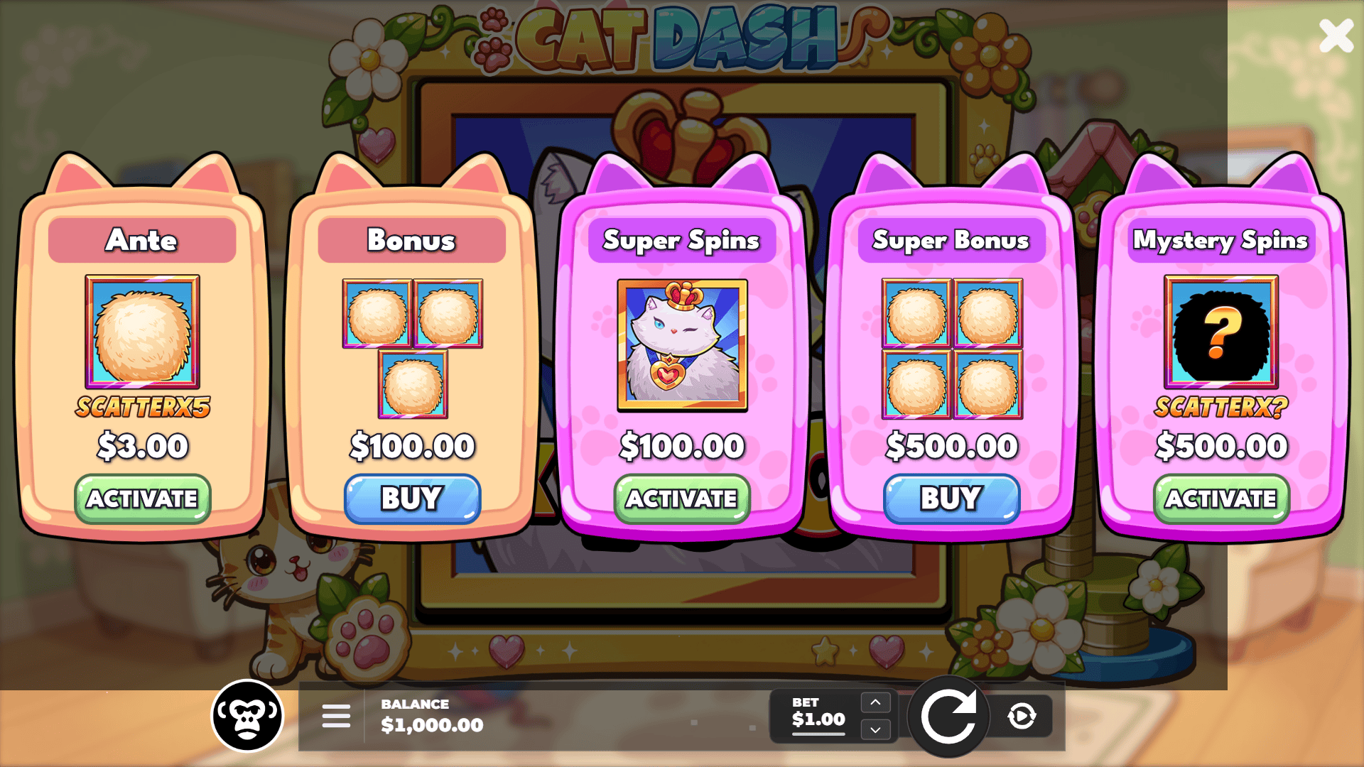 Cat Dash bonus buy menu