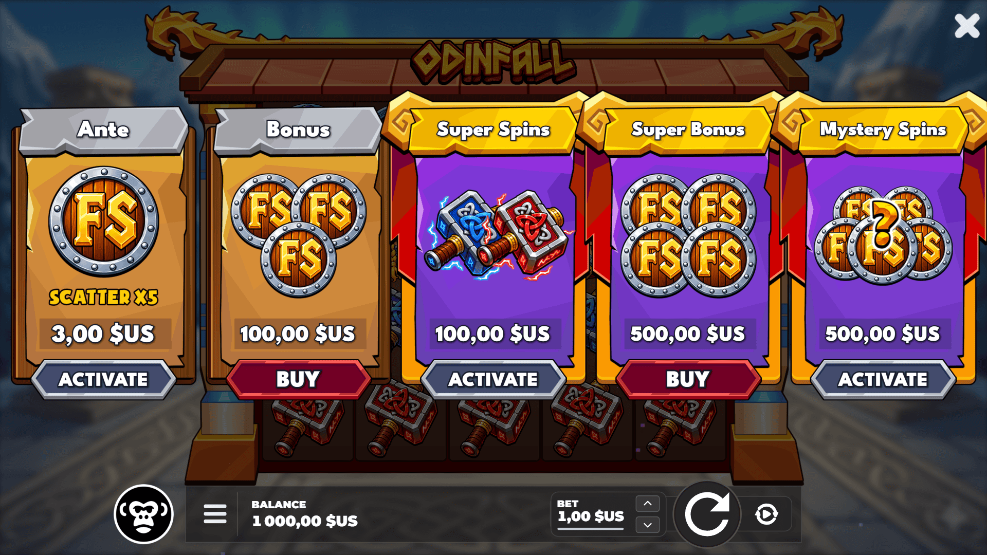 Odinfall bonus buy menu