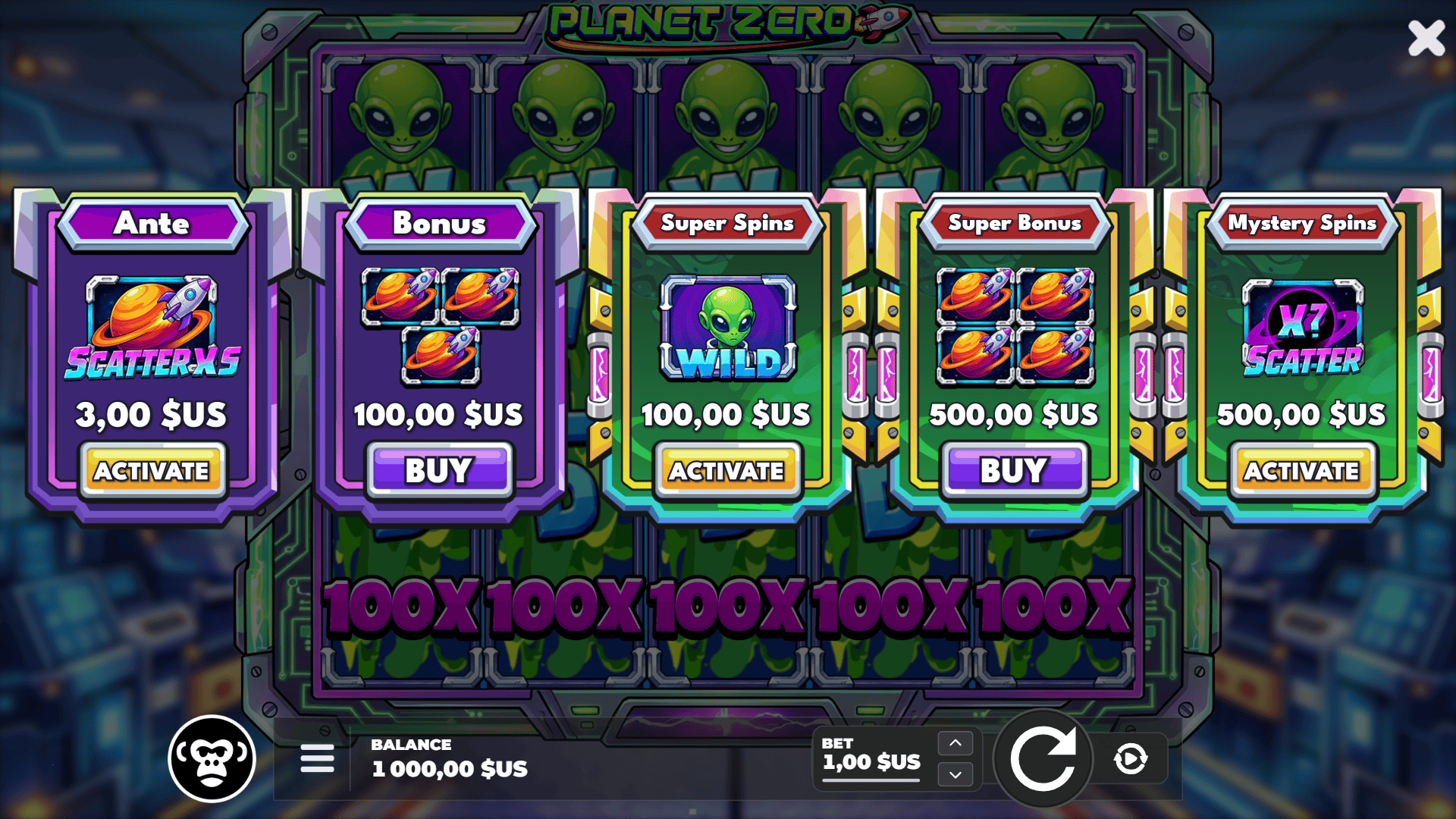Planet Zero bonus buy menu