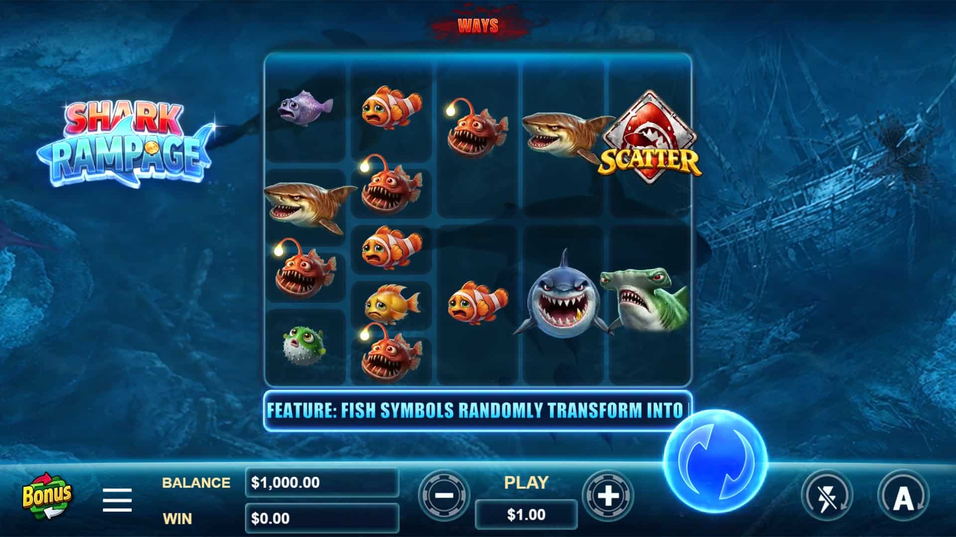 Shark Rampage slot gameplay reels