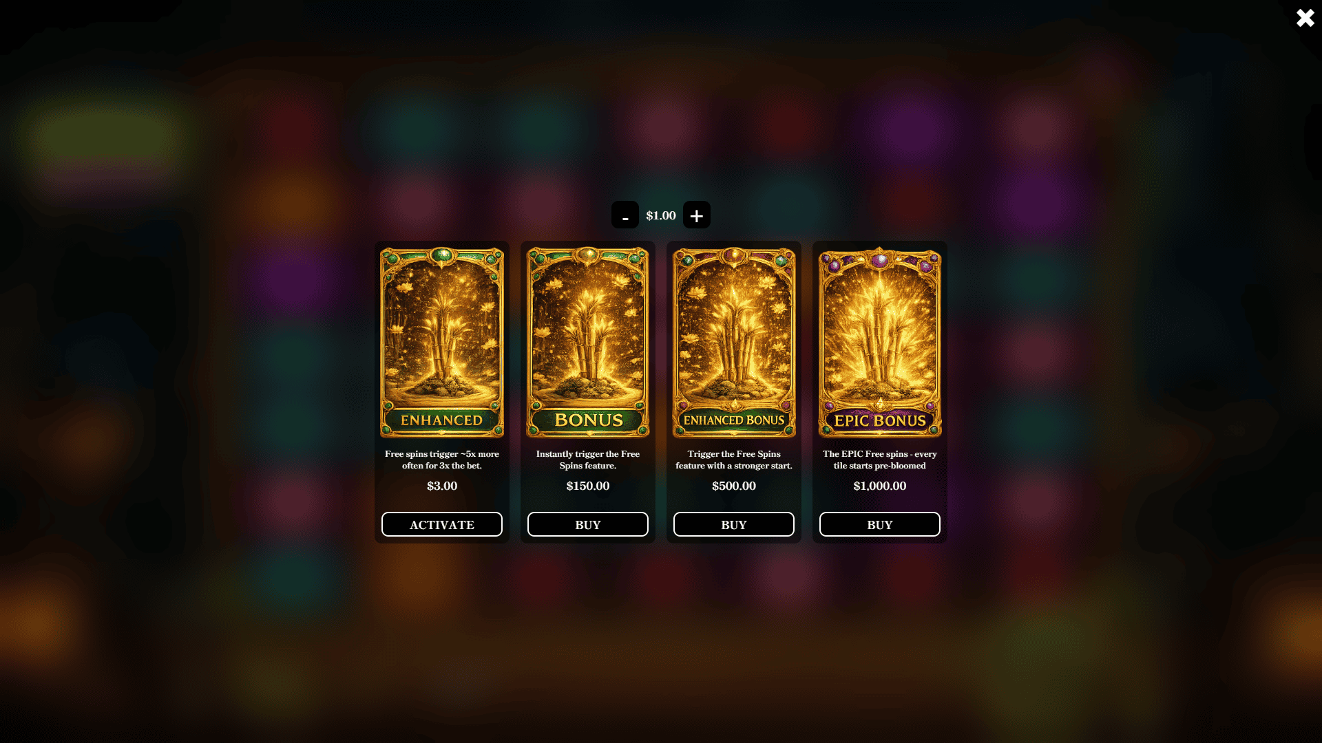 BambooBloom bonus buy menu