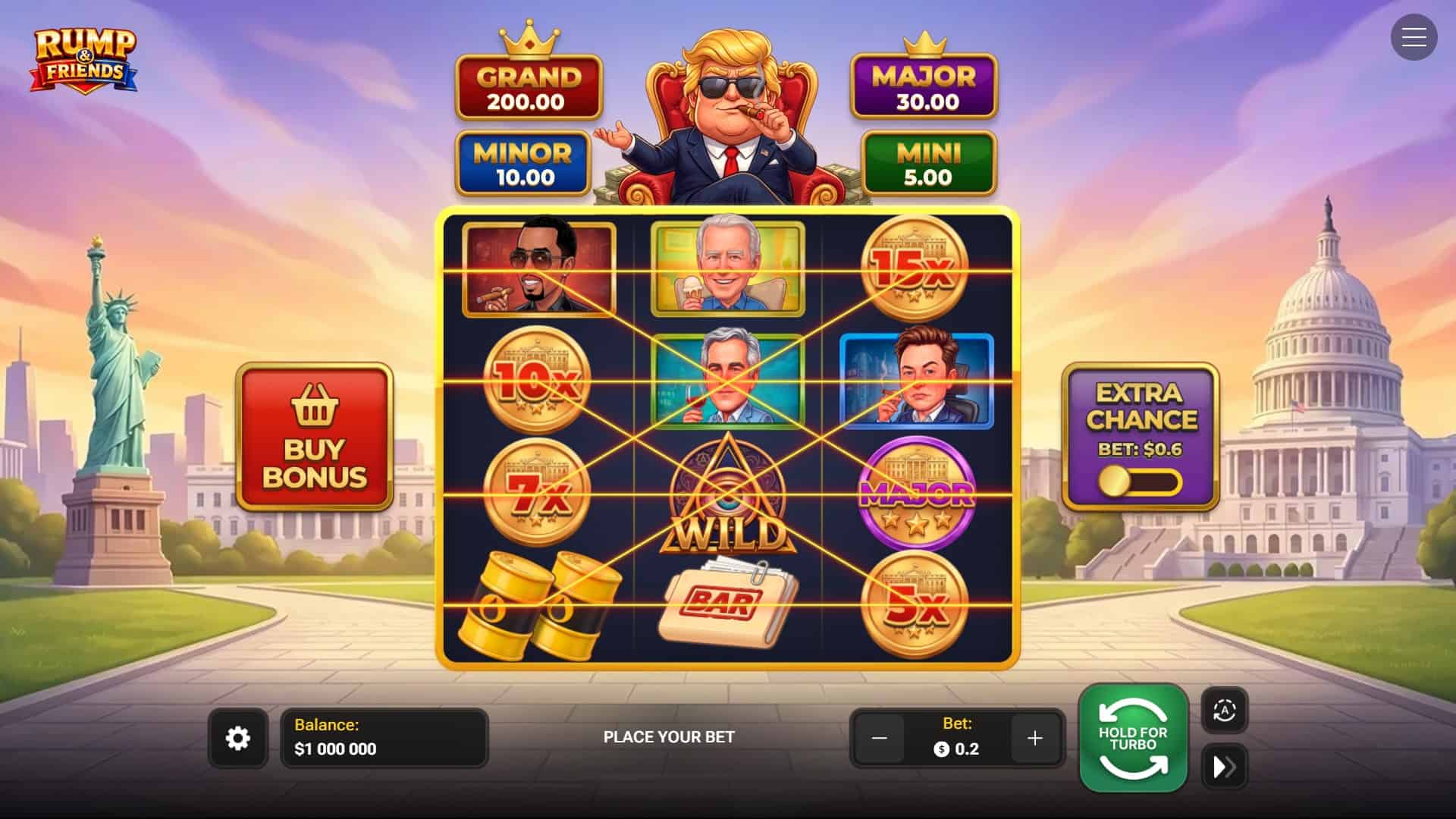 Rump and Friends slot gameplay reels