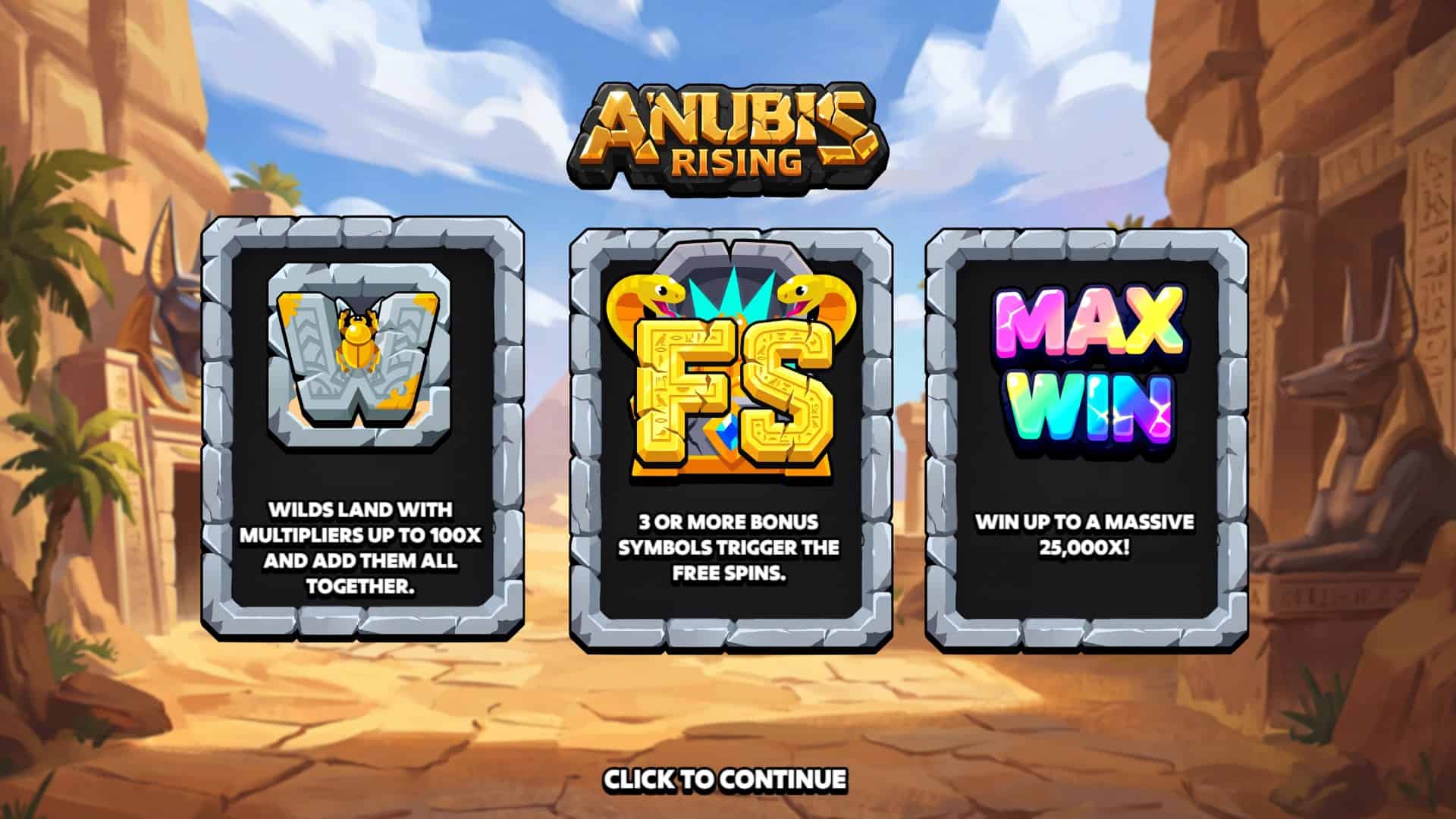 Anubis Rising slot intro screen