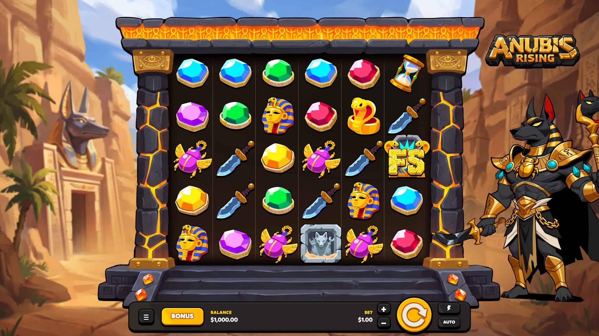 Anubis Rising slot gameplay reels