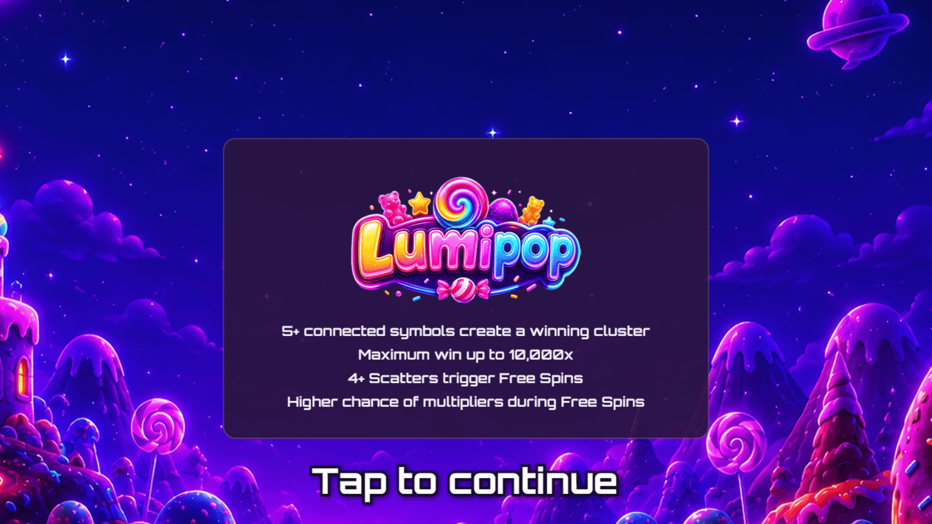 Lumipop slot intro screen