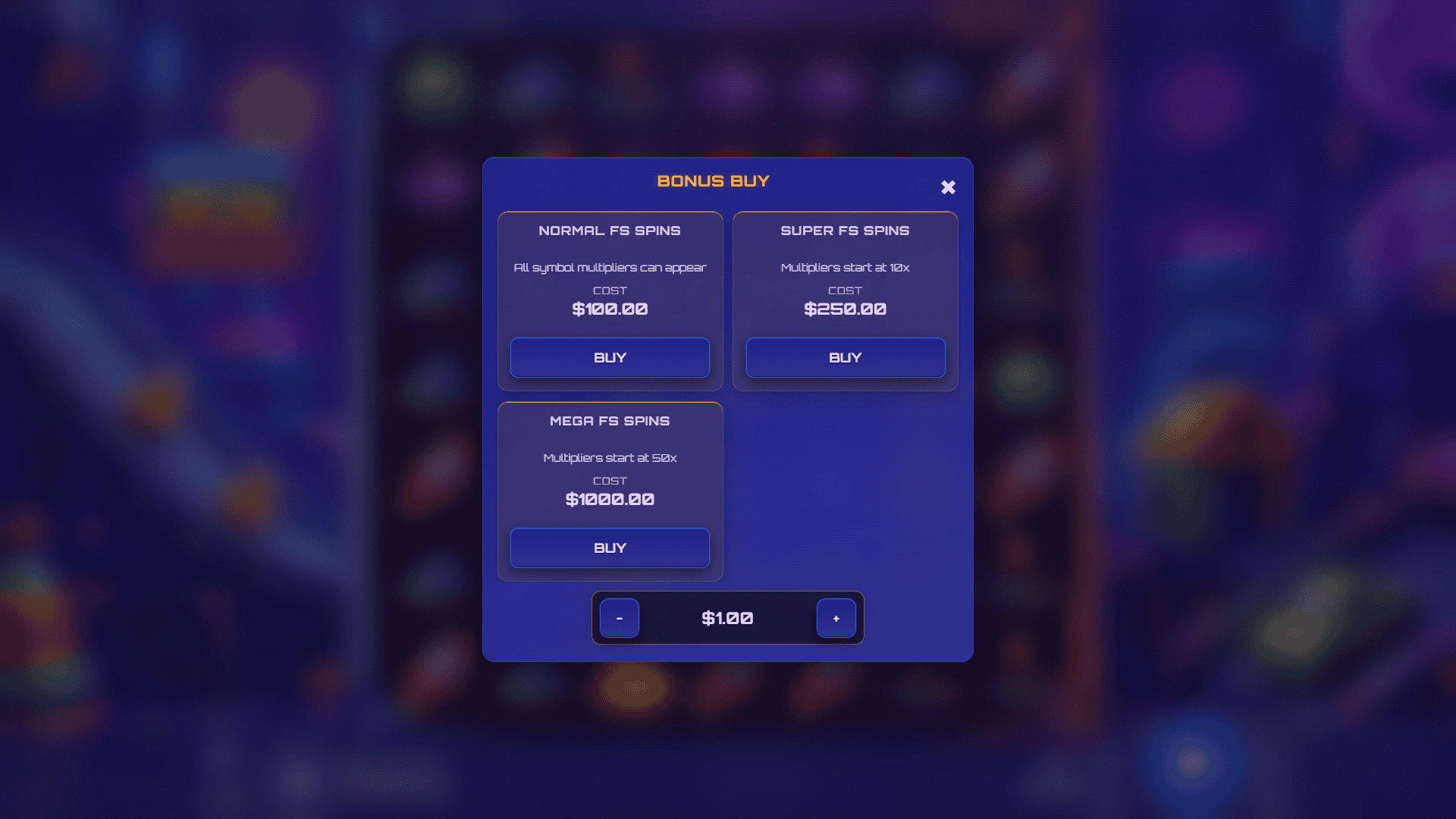 Neon Toy Factory bonus buy menu