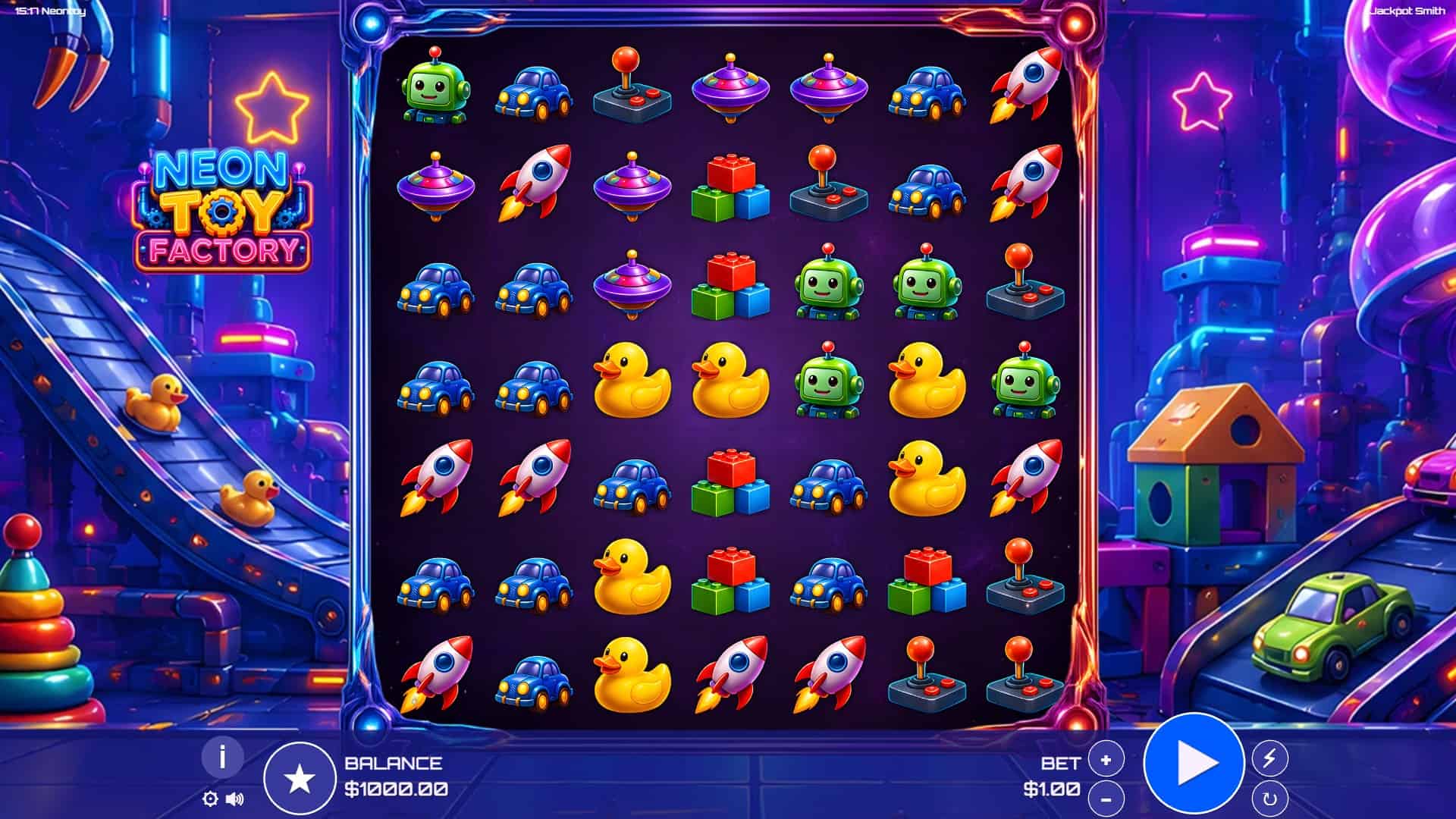 Neon Toy Factory slot gameplay reels