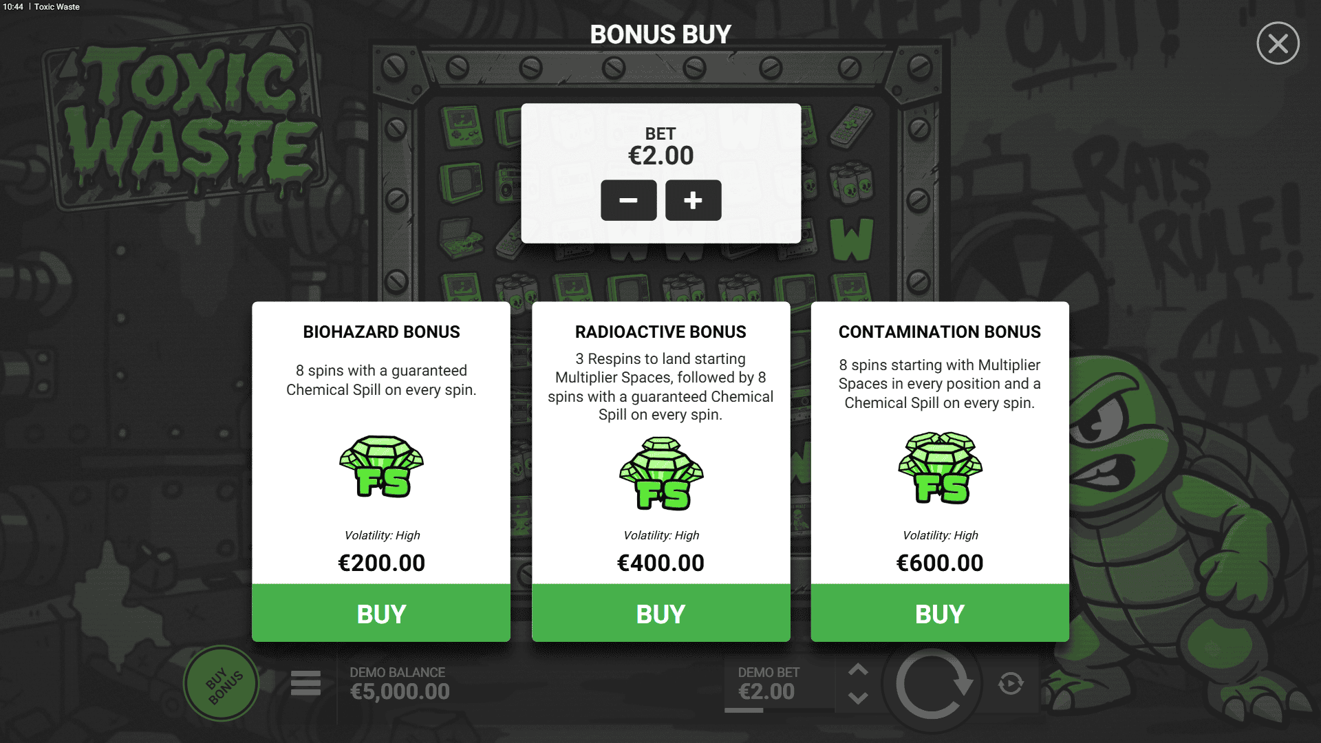 Toxic Waste bonus buy menu