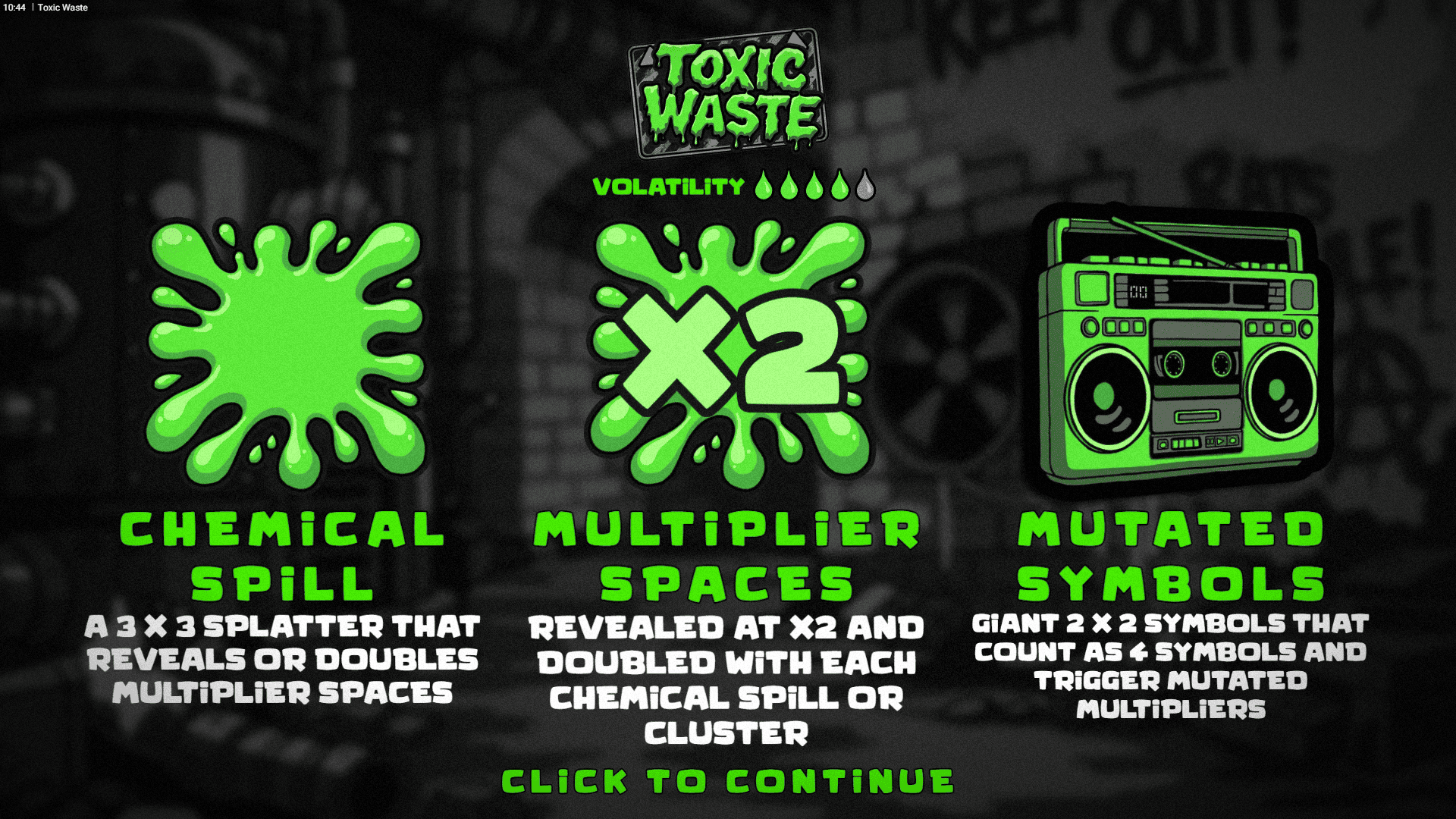 Toxic Waste slot intro screen