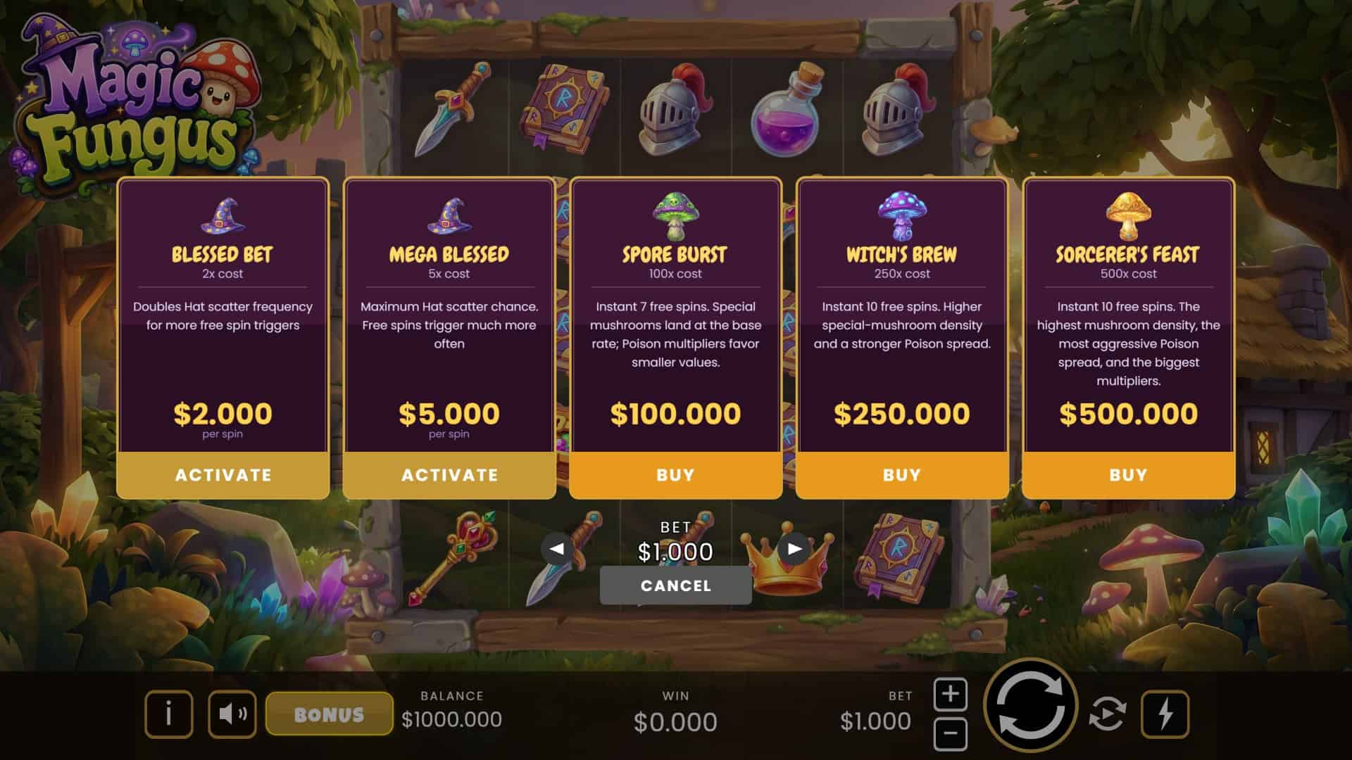Magic Fungus bonus buy menu