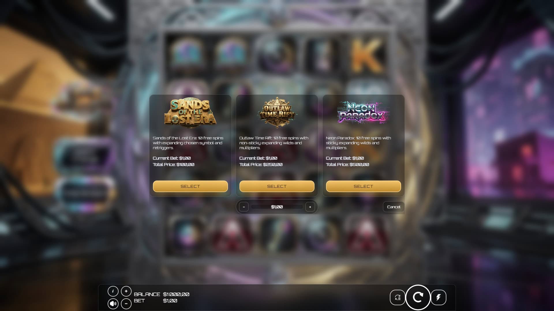 Time Glitch bonus buy menu